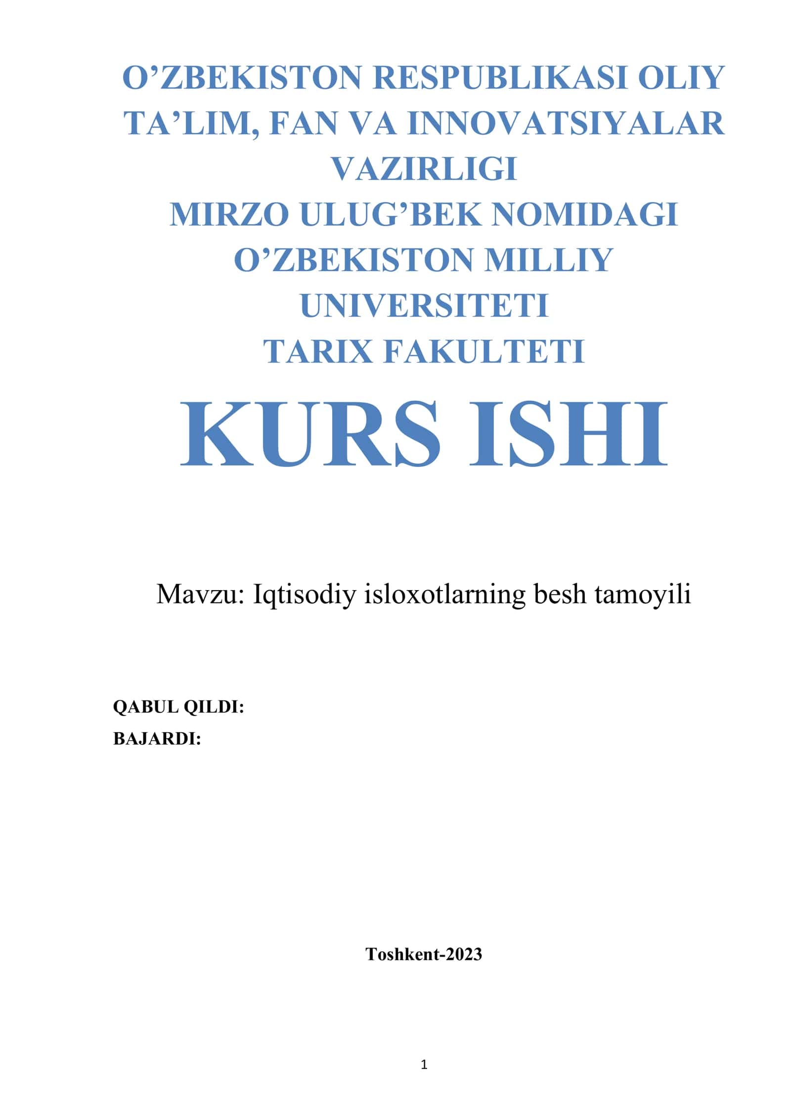 Iqtisodiy isloxotlarning besh tamoyili