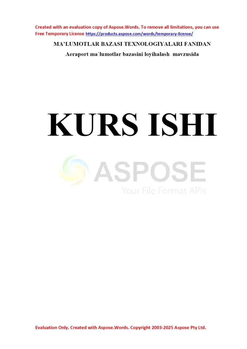Aeraport ma’lumotlar bazasini loyihalash