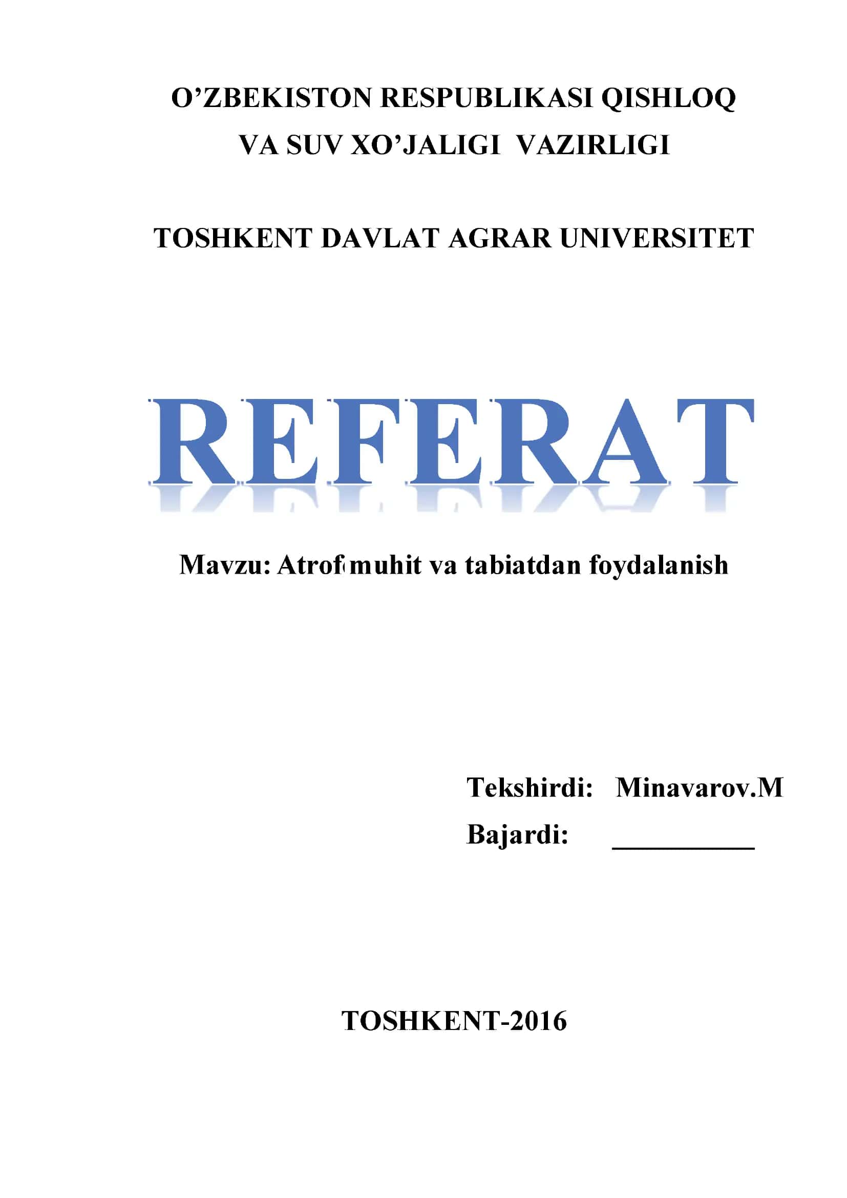 Atrof muhit va tabiatdan foydalanish