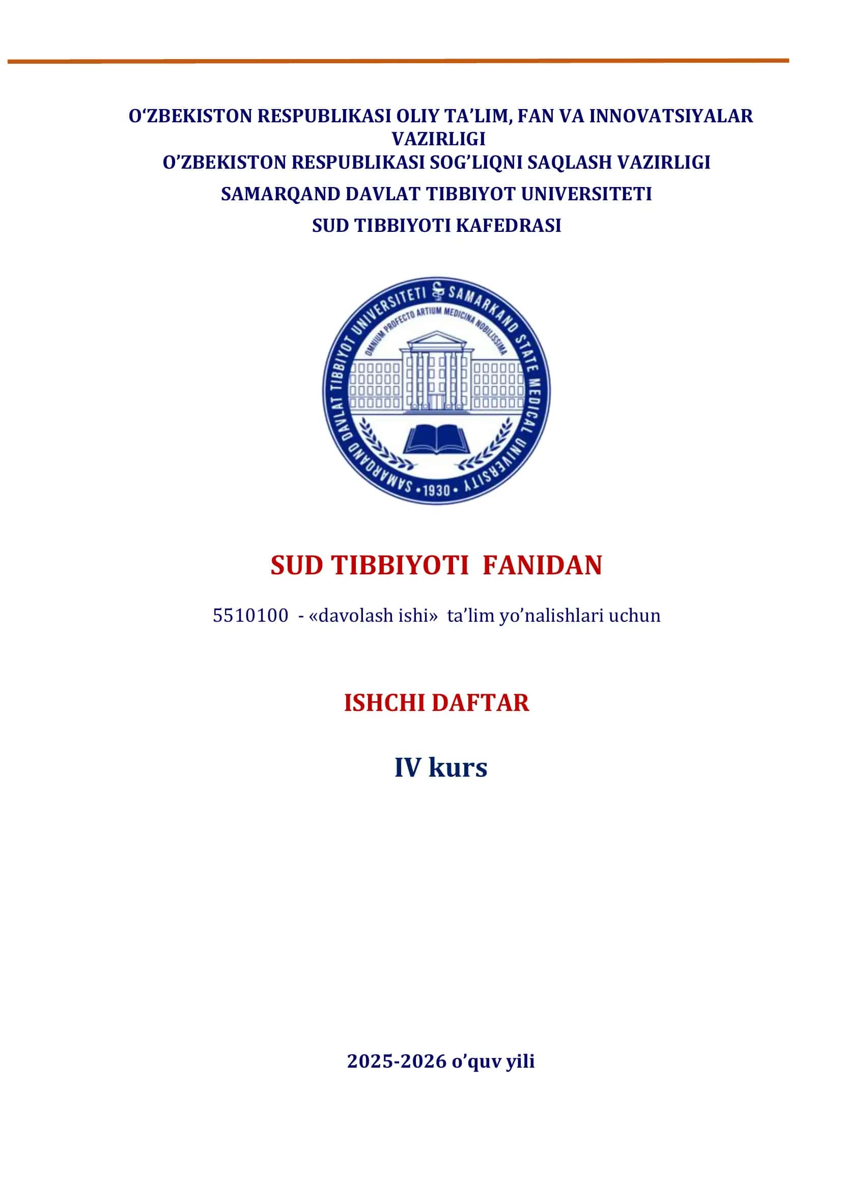 Davolash ishi ta’lim yo’nalishlari ishchi daftar