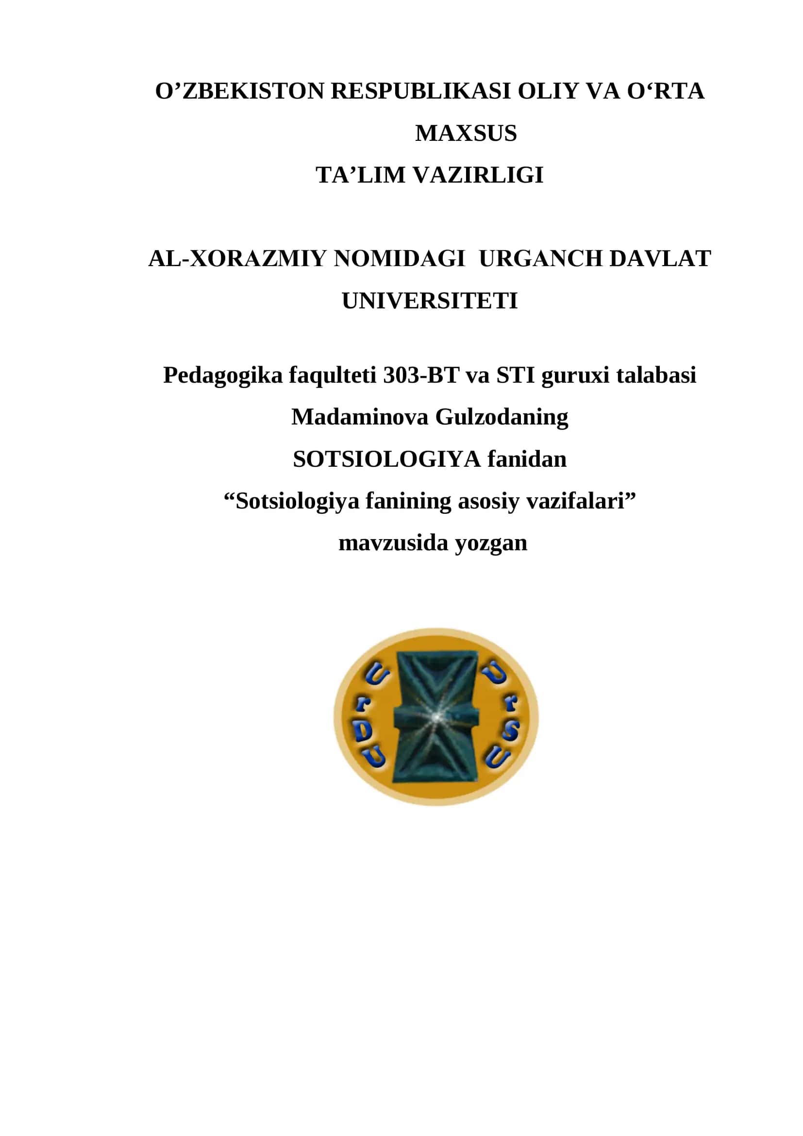 Sotsiologiya fanining asosiy vazifalari