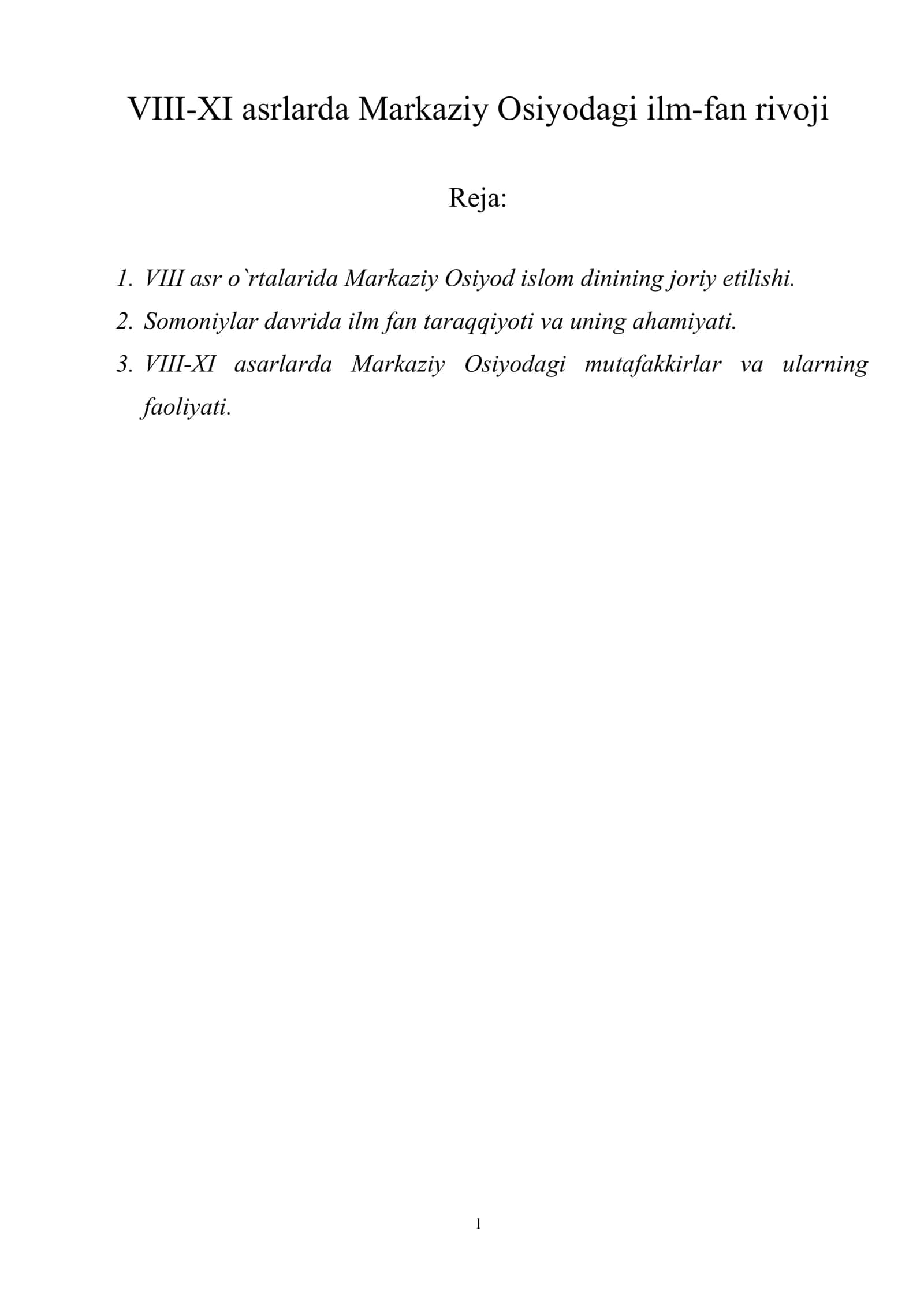 VIII-XI asrlarda Markaziy Osiyodagi ilm-fan rivoji