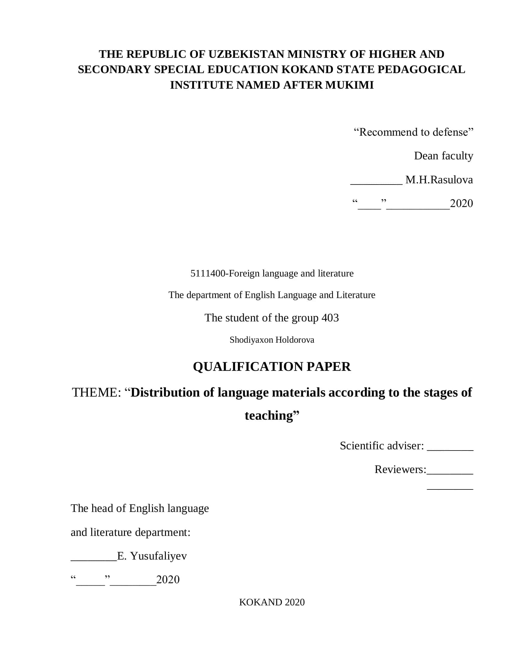 Distribution of language materials according to the stages of teaching