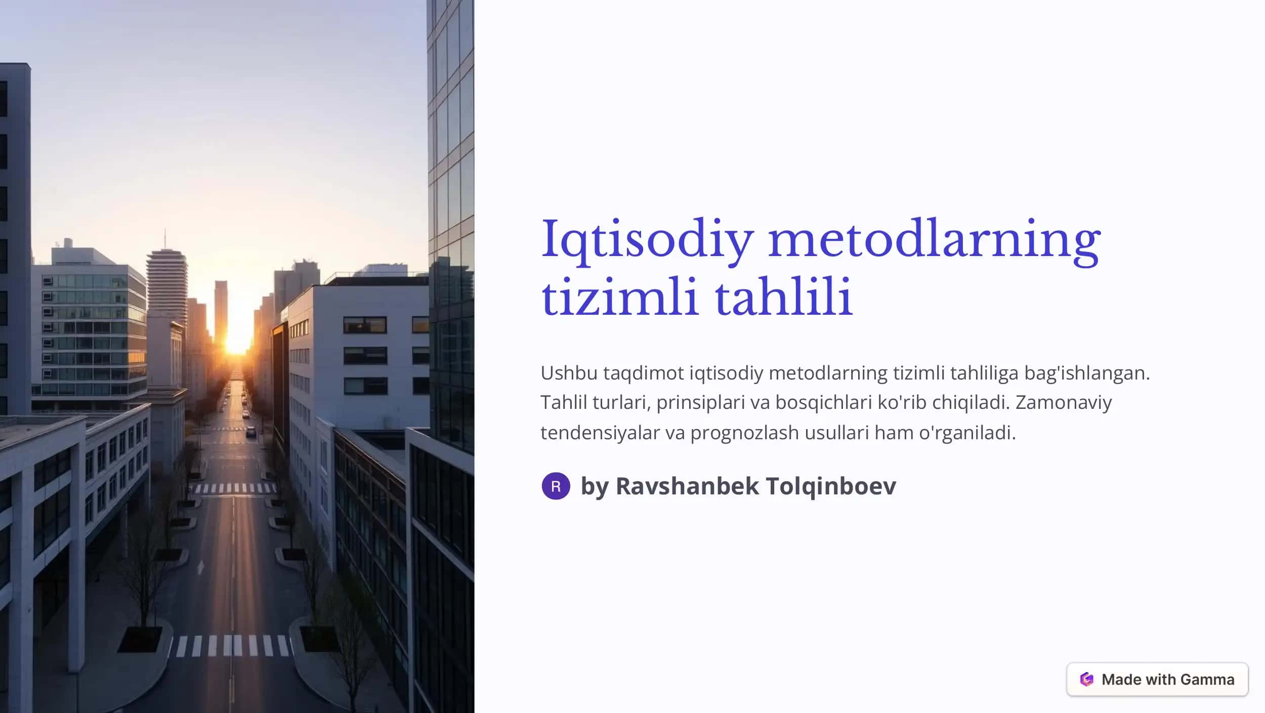 Iqtisodiy metodlarning tizimli tahlili