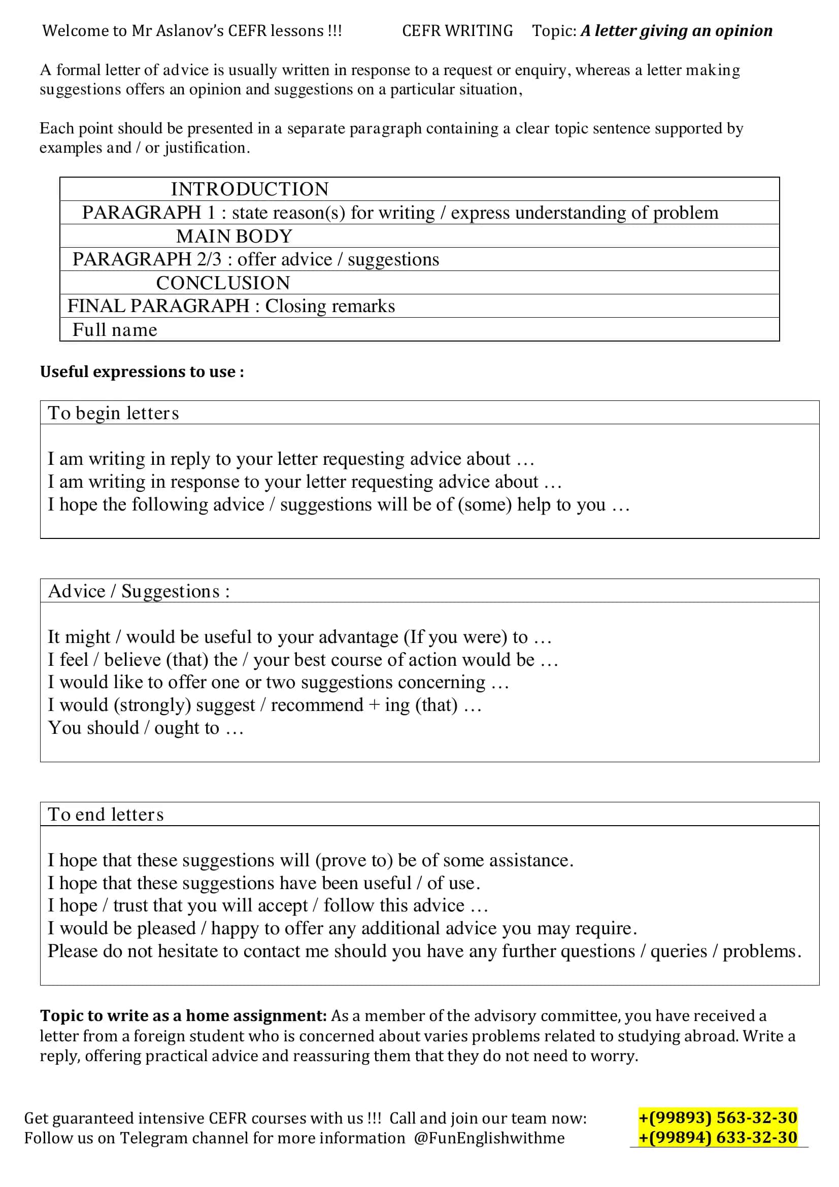 opinion letter cefr writing