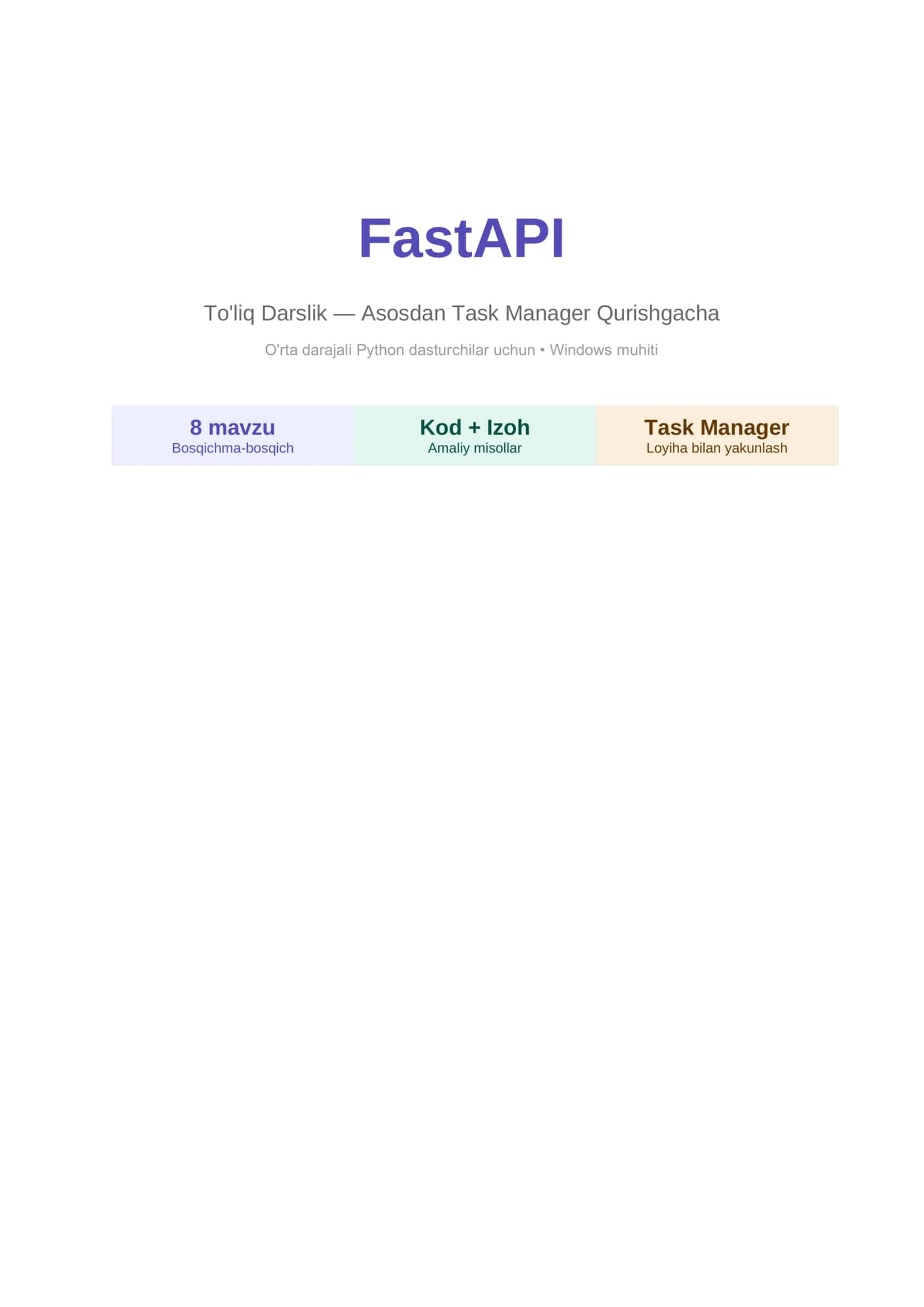 Pythonda FastAPI frameworkda o'quv qo'llanma