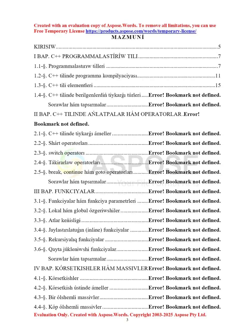 C++ programmalastırıw tili