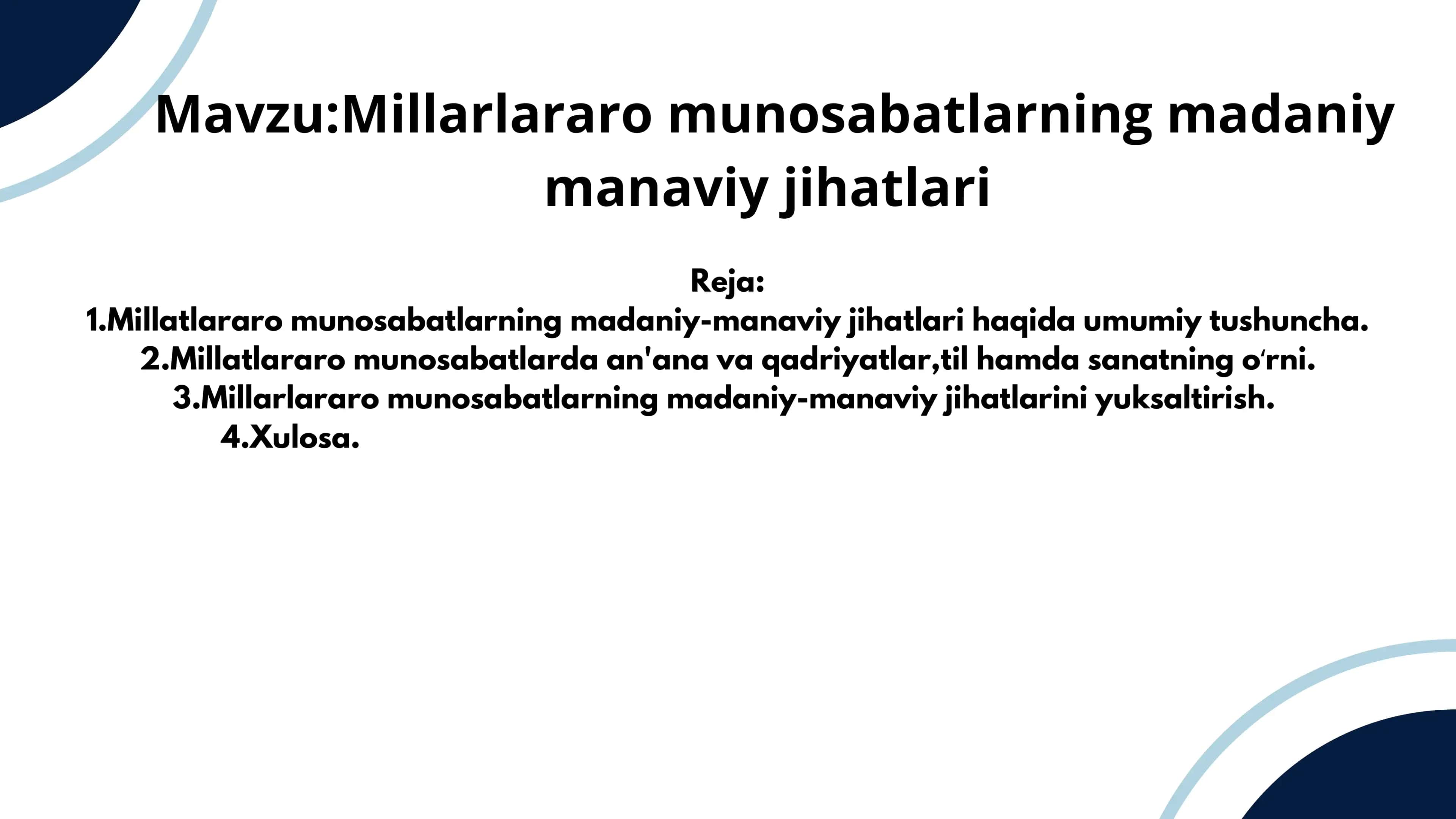 Millarlararo munosabatlarning madaniy manaviy jihatlari