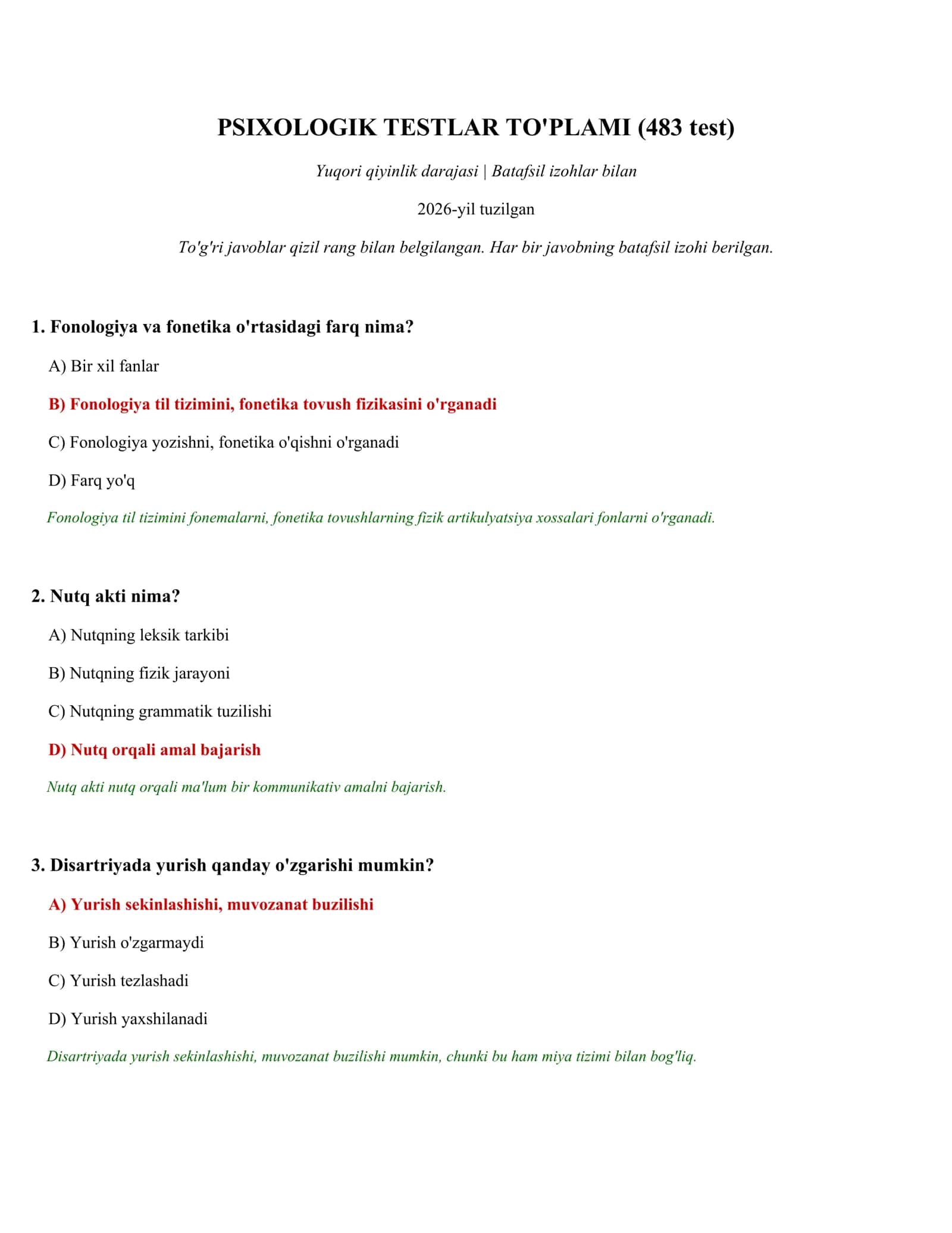 PSIXOLOGIK TESTLAR TO'PLAMI (483 test)