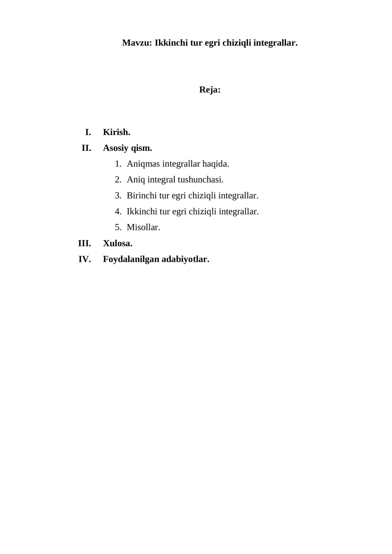 Ikkinchi tur egri chiziqli integrallar