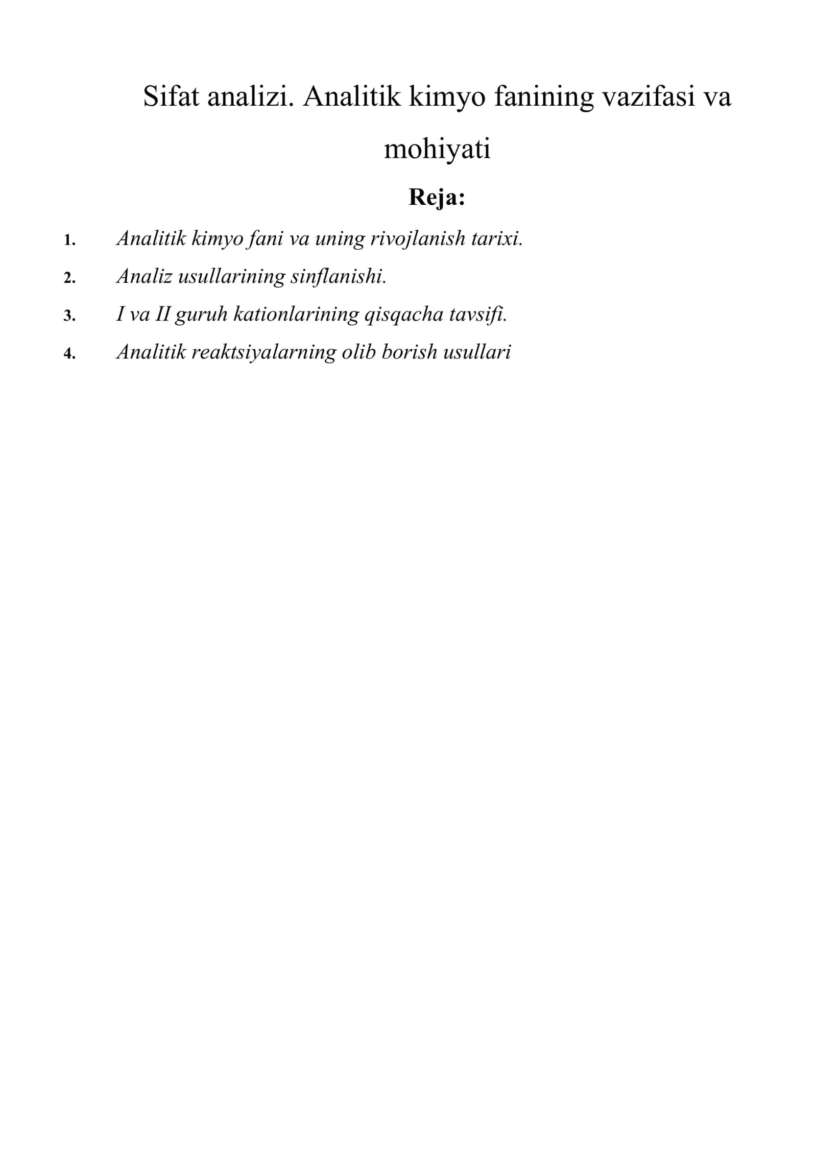 Sifat analizi. Analitik kimyo fanining vazifasi va mohiyati