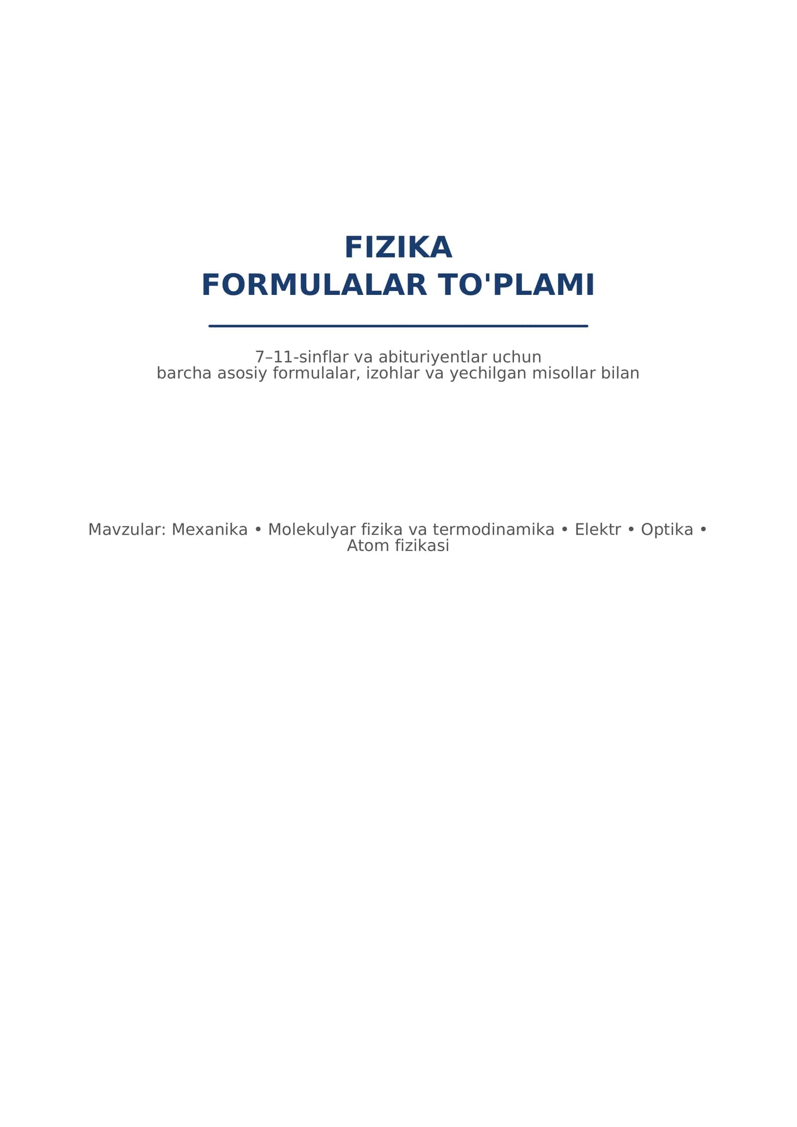 DTM/Milliy sertifikat uchun Fizika formulalari
