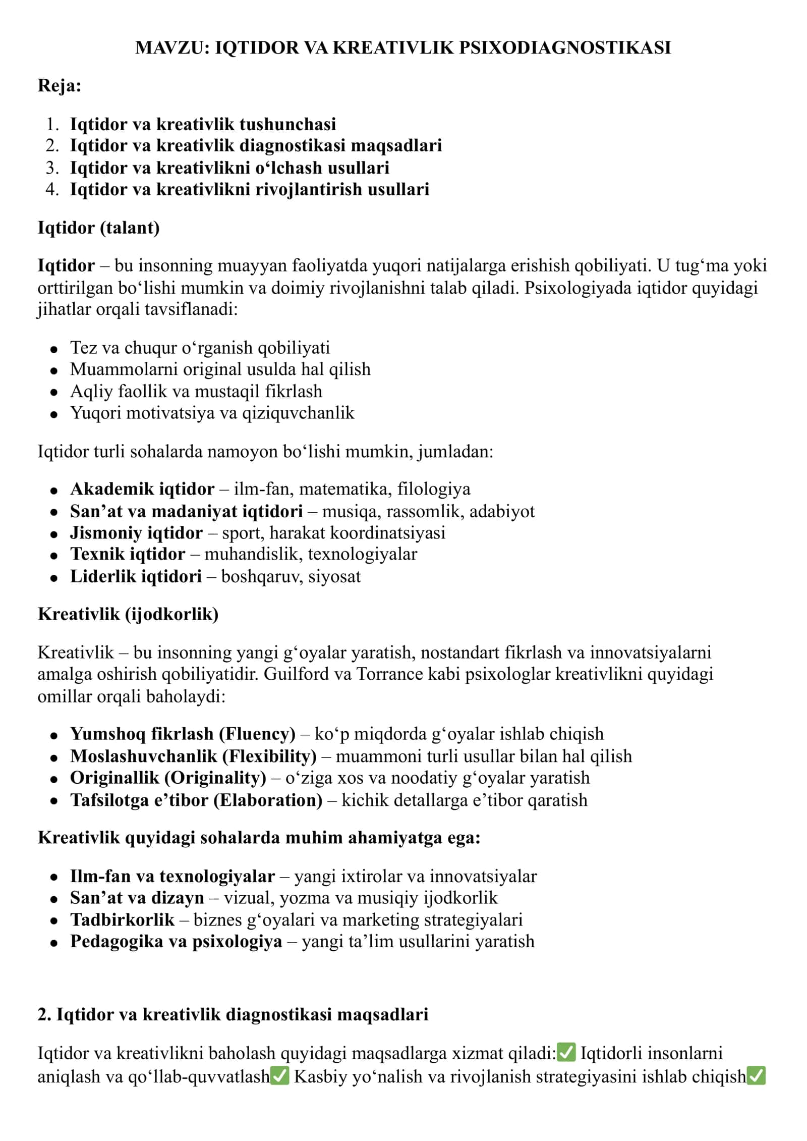 IQTIDOR VA KREATIVLIK PSIXODIAGNOSTIKASI