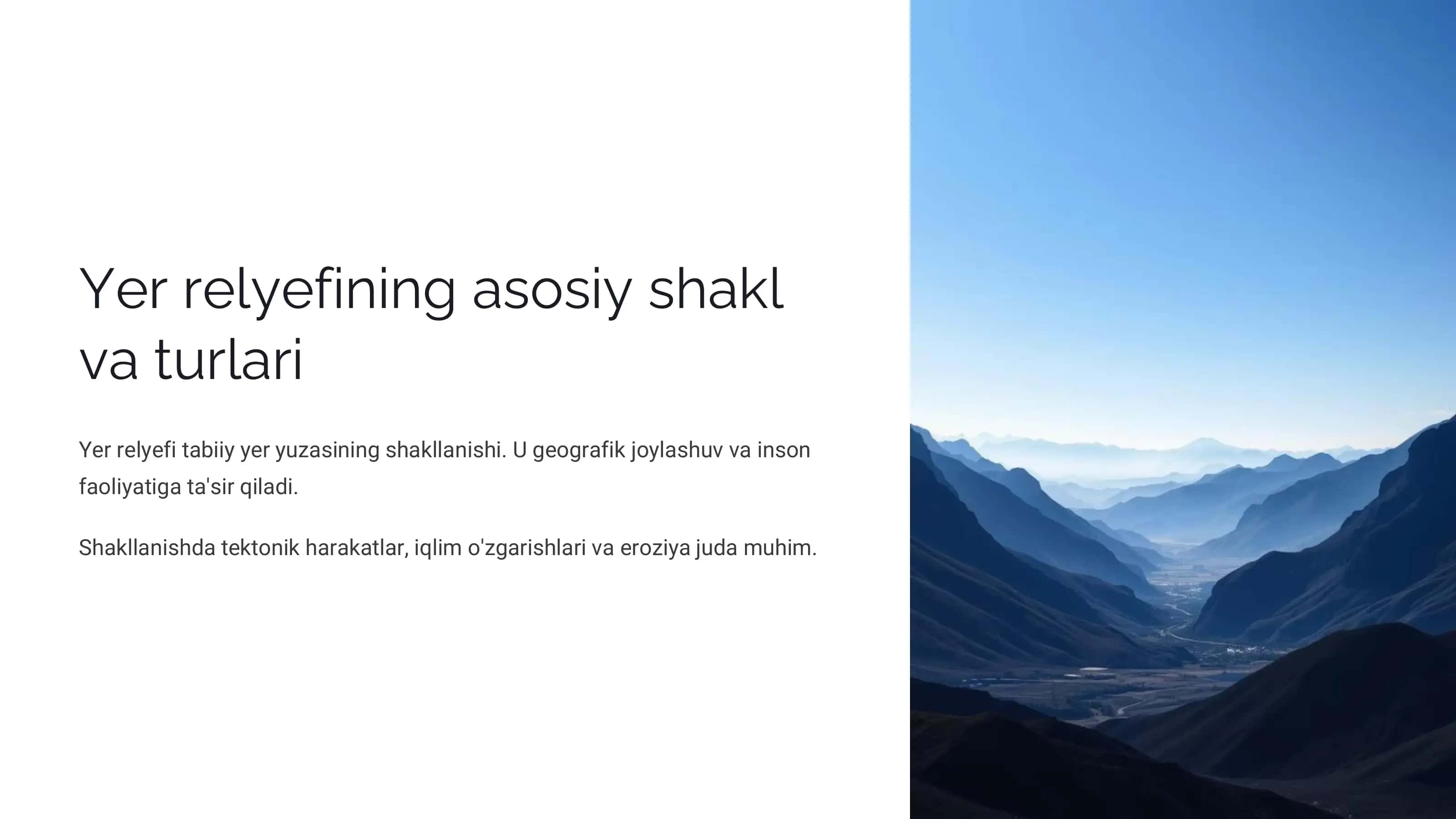 Yer relyefining asosiy shakl va turlari