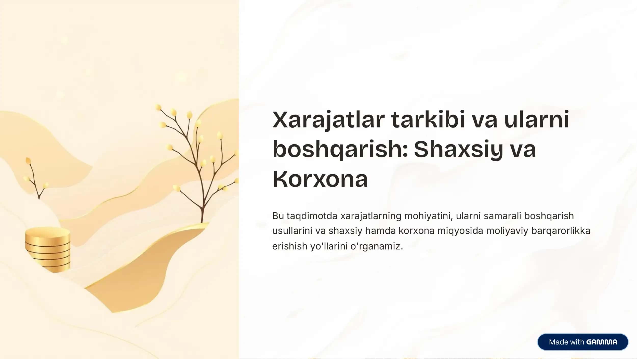 Xarajatlar tarkibi va ularni boshqarish
