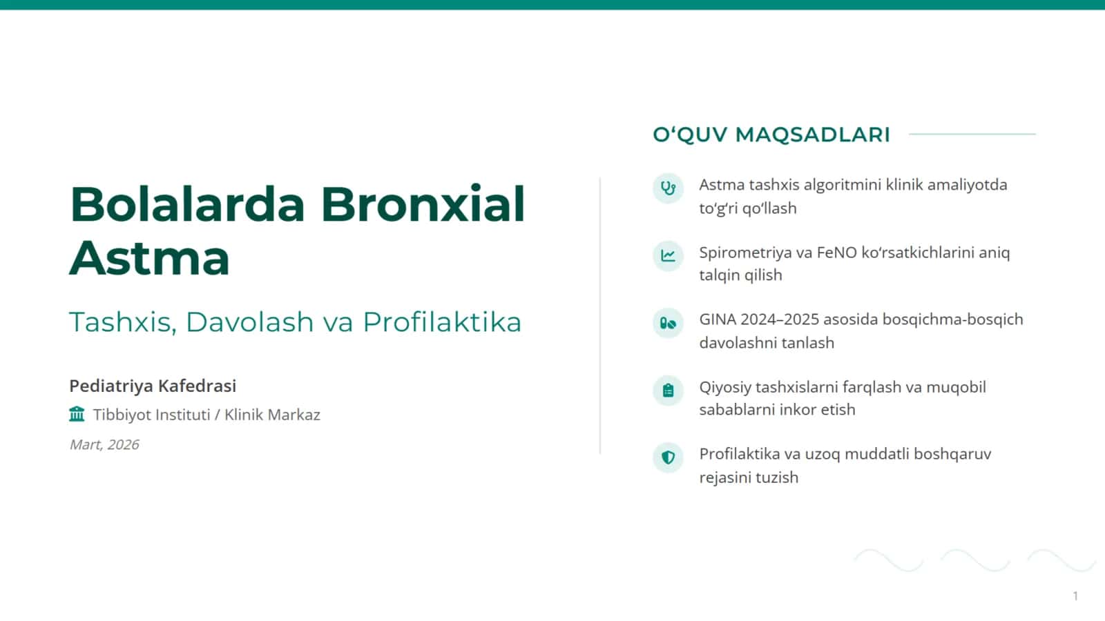 Bolalarda bronxial astma. Tashxisot mezonlari. Qiyosiy tashxisi. Davosi. Profilaktikasi.