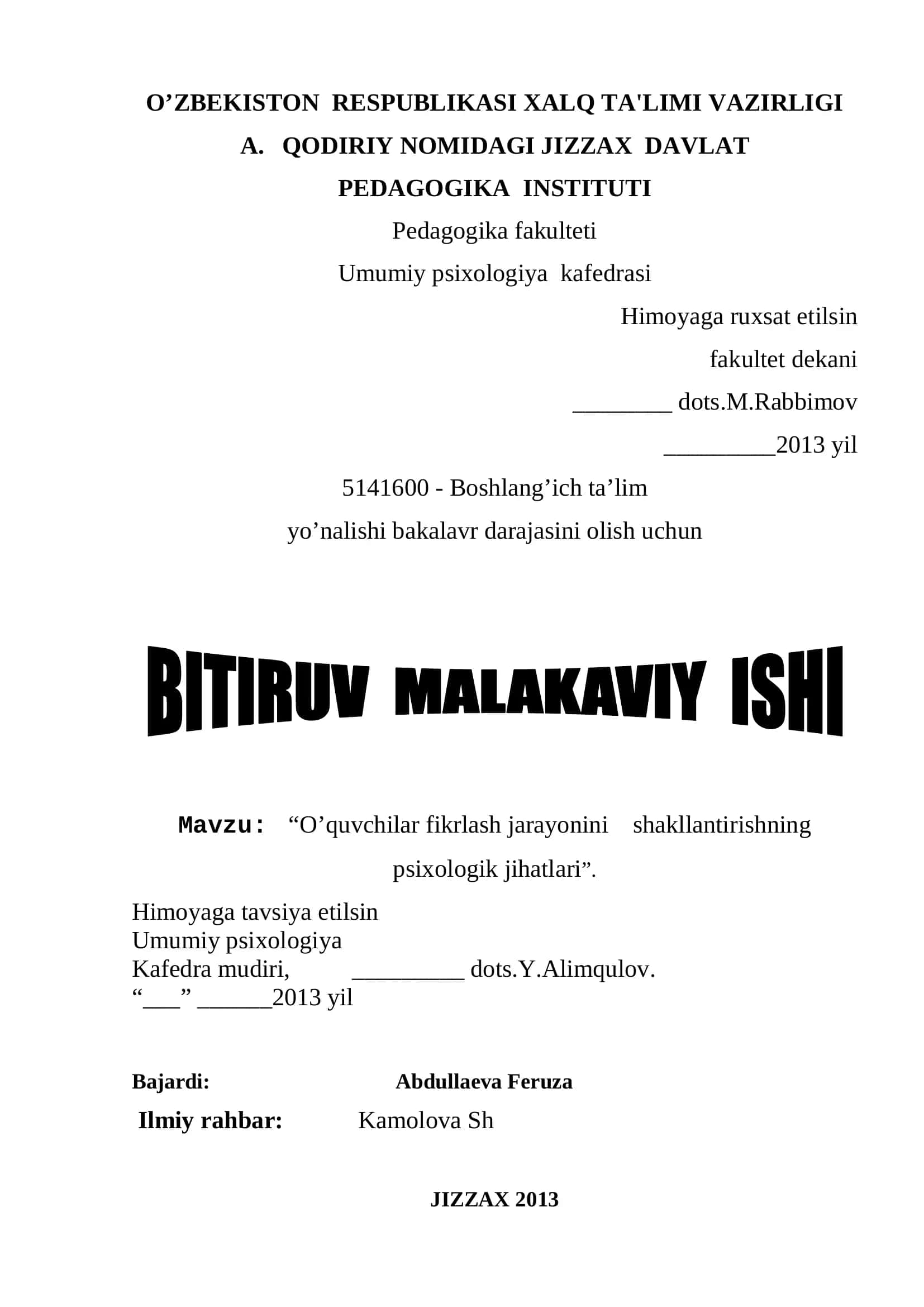O’quvchilar fikrlash jarayonini shakllantirishning psixologik jihatlari