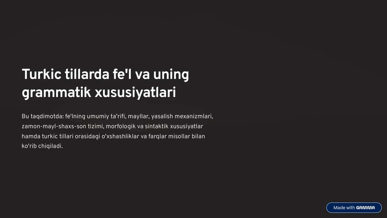 Turkic tillarda fe'l va uning grammatik xususiyatlari