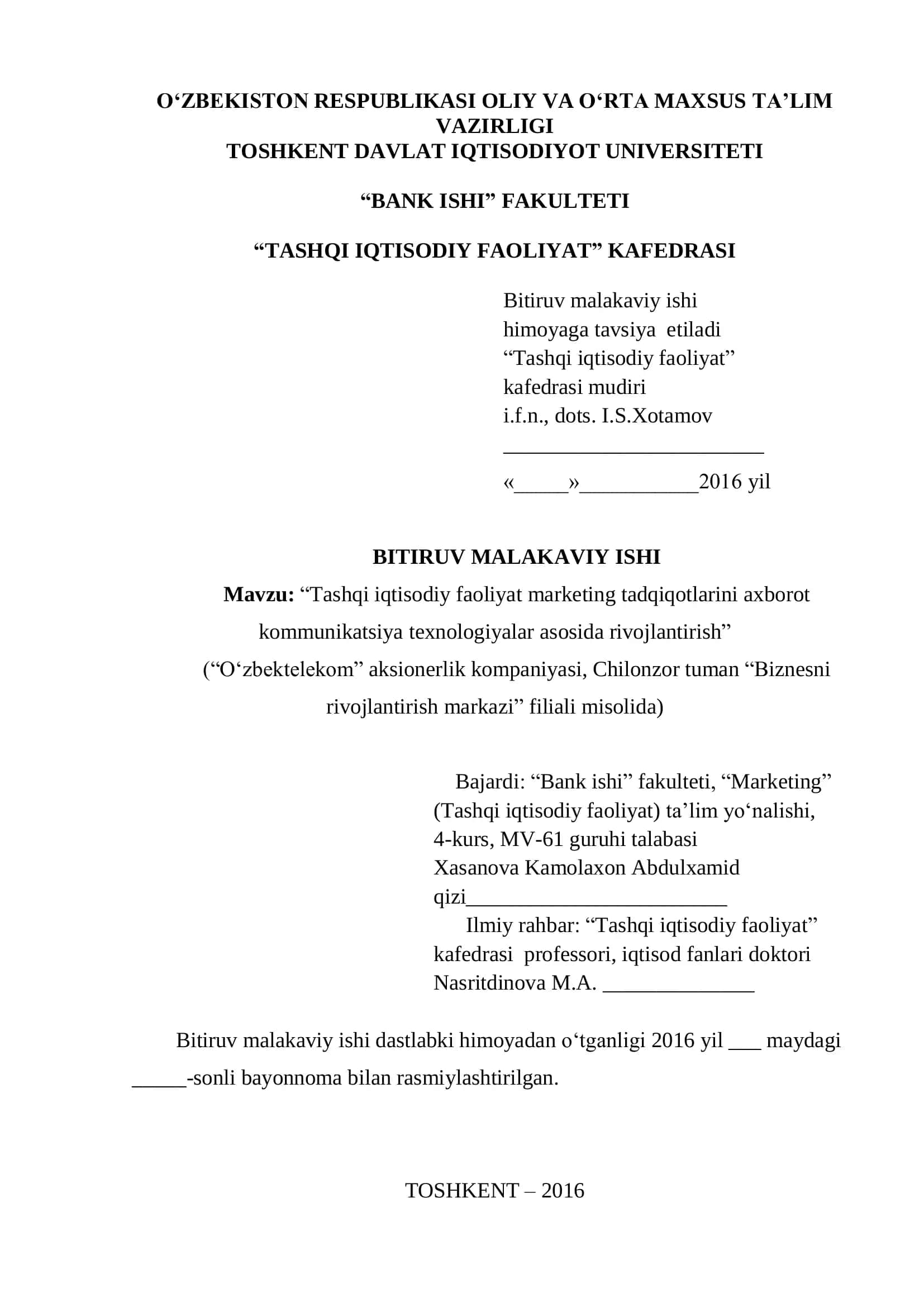 Marketing tadqiqotlarini axborot kommunikatsiya texnologiyalar asosida rivojlantirish