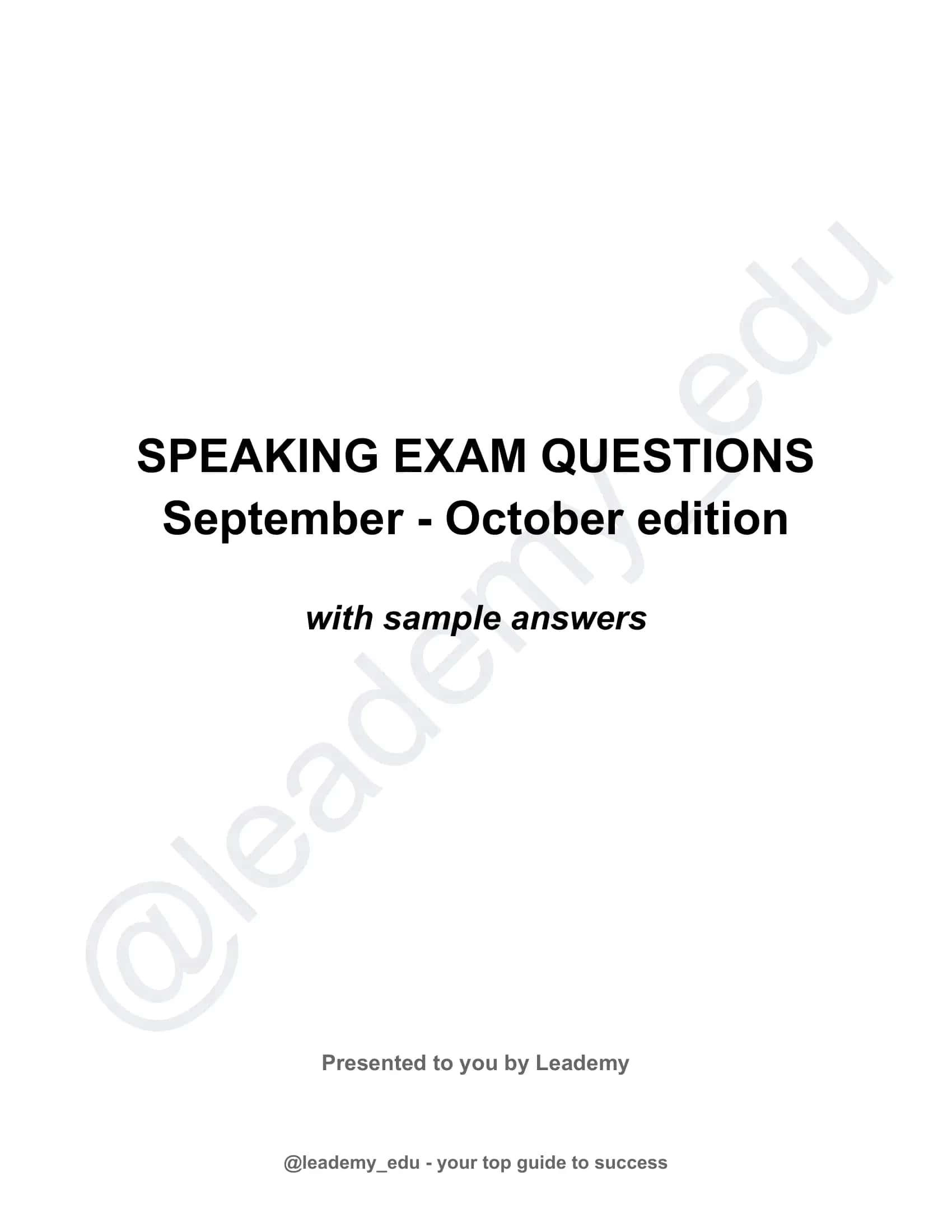 SPEAKING EXAM QUESTIONS