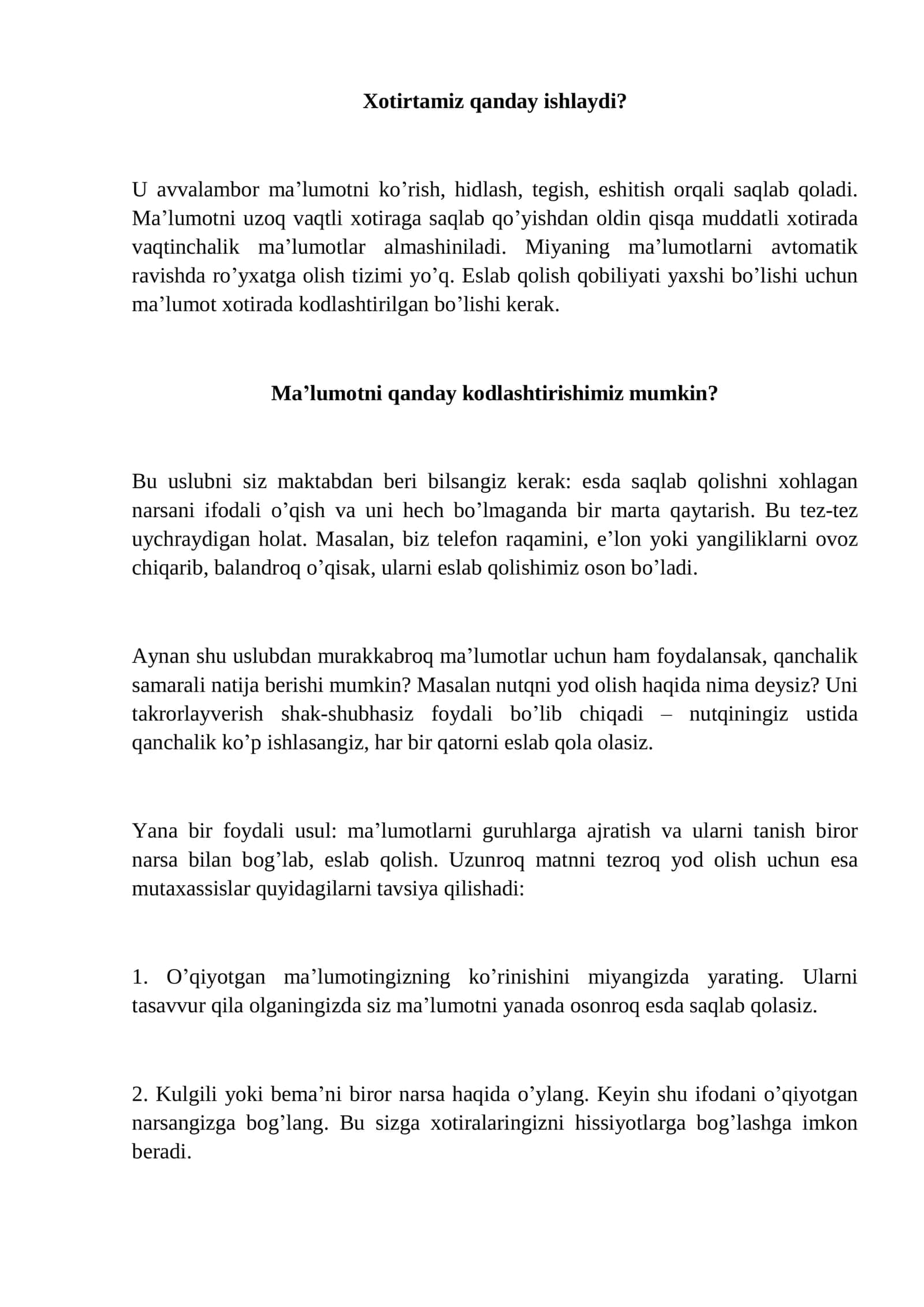 Xotirtamiz qanday ishlaydi?