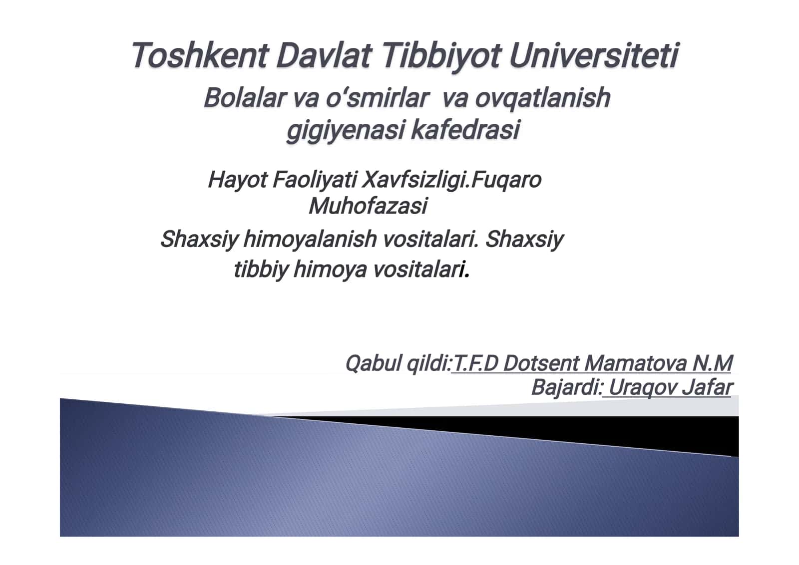 Shaxsiy himoyalanish vositalari. Shaxsiy tibbiy himoya vositalari.