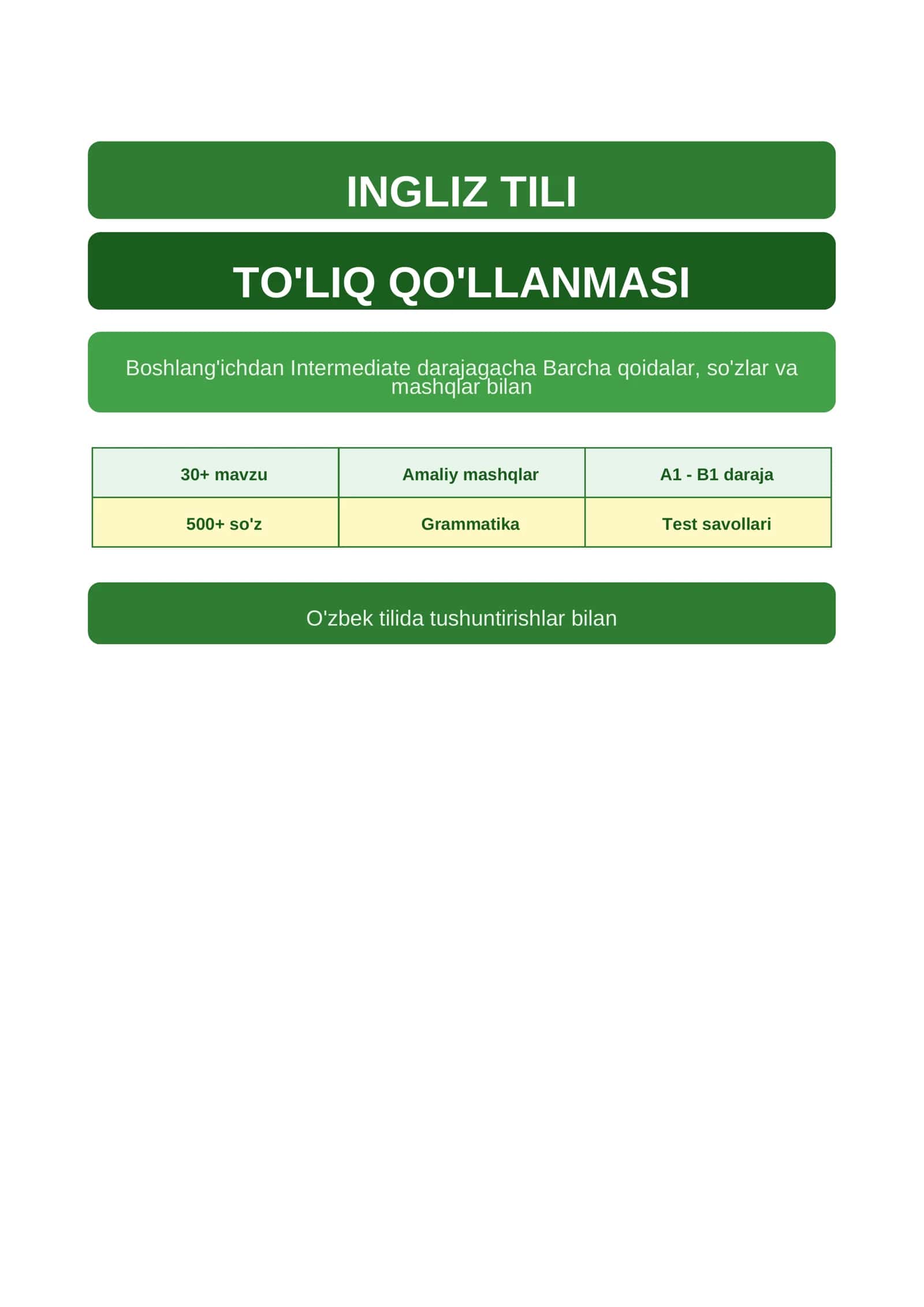 English tilidan A1 daraja uchun qoʻllanma
