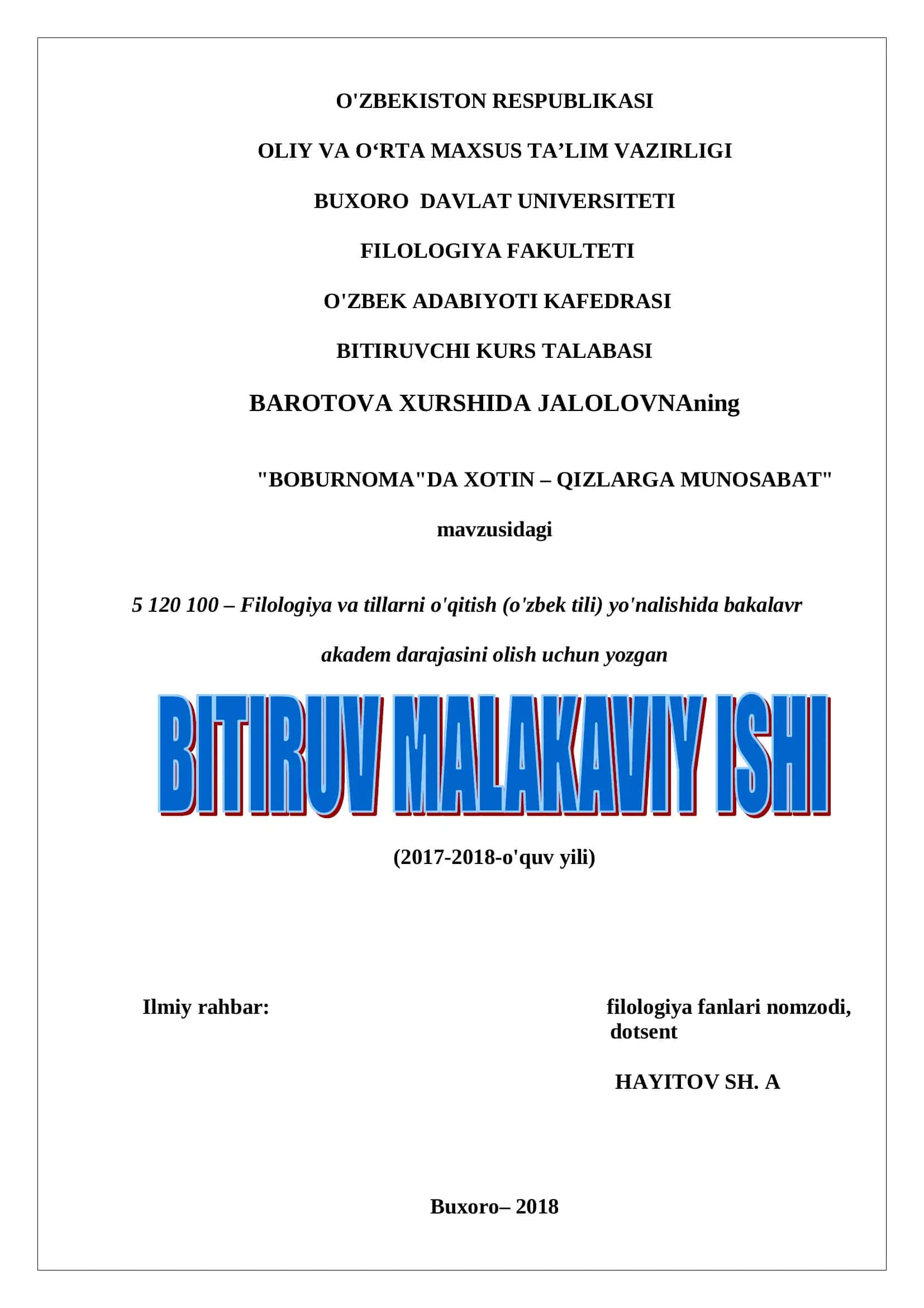 "BOBURNOMA"DA XOTIN-QIZLARGA MUNOSABAT
