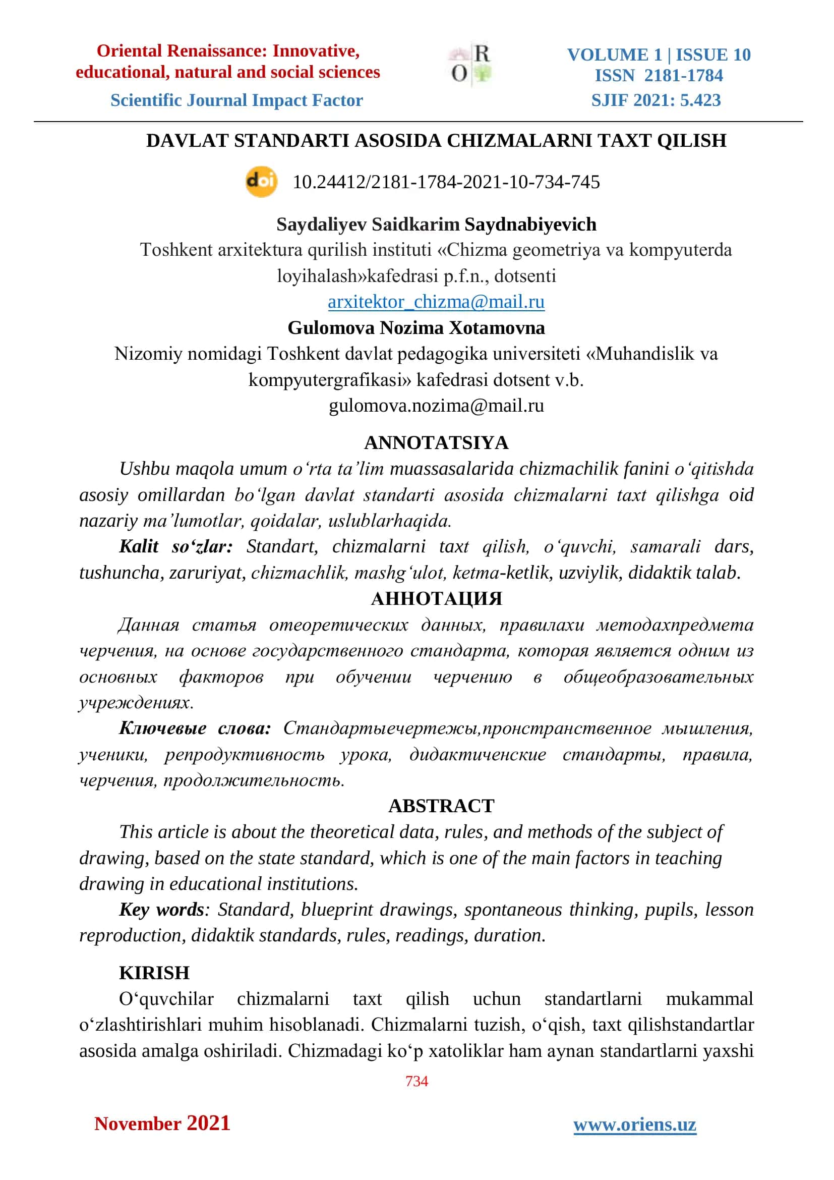 DAVLAT STANDARTI ASOSIDA CHIZMALARNI TAXT QILISH