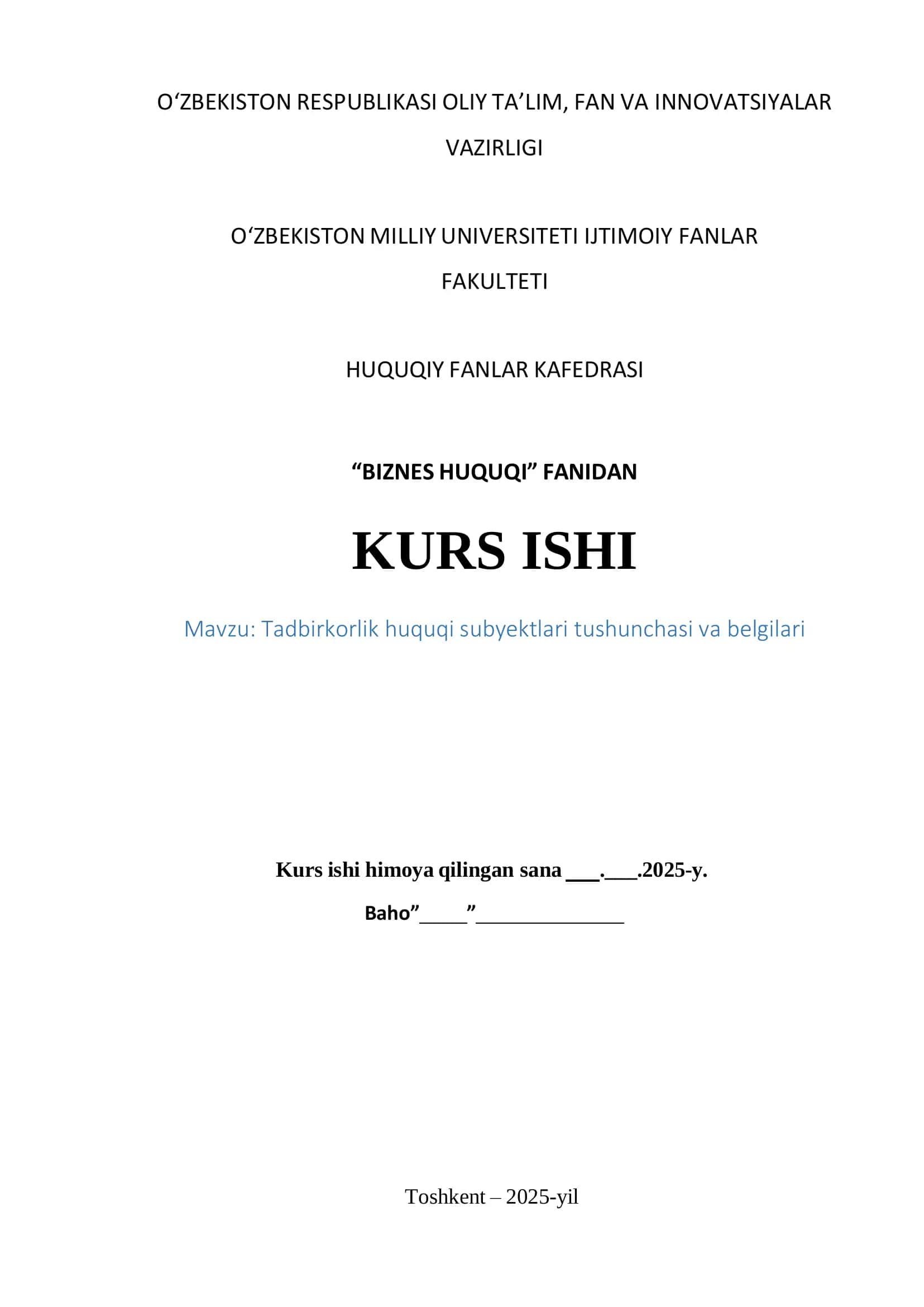 Tadbirkorlik huquqi subyektlari tushunchasi va belgilari