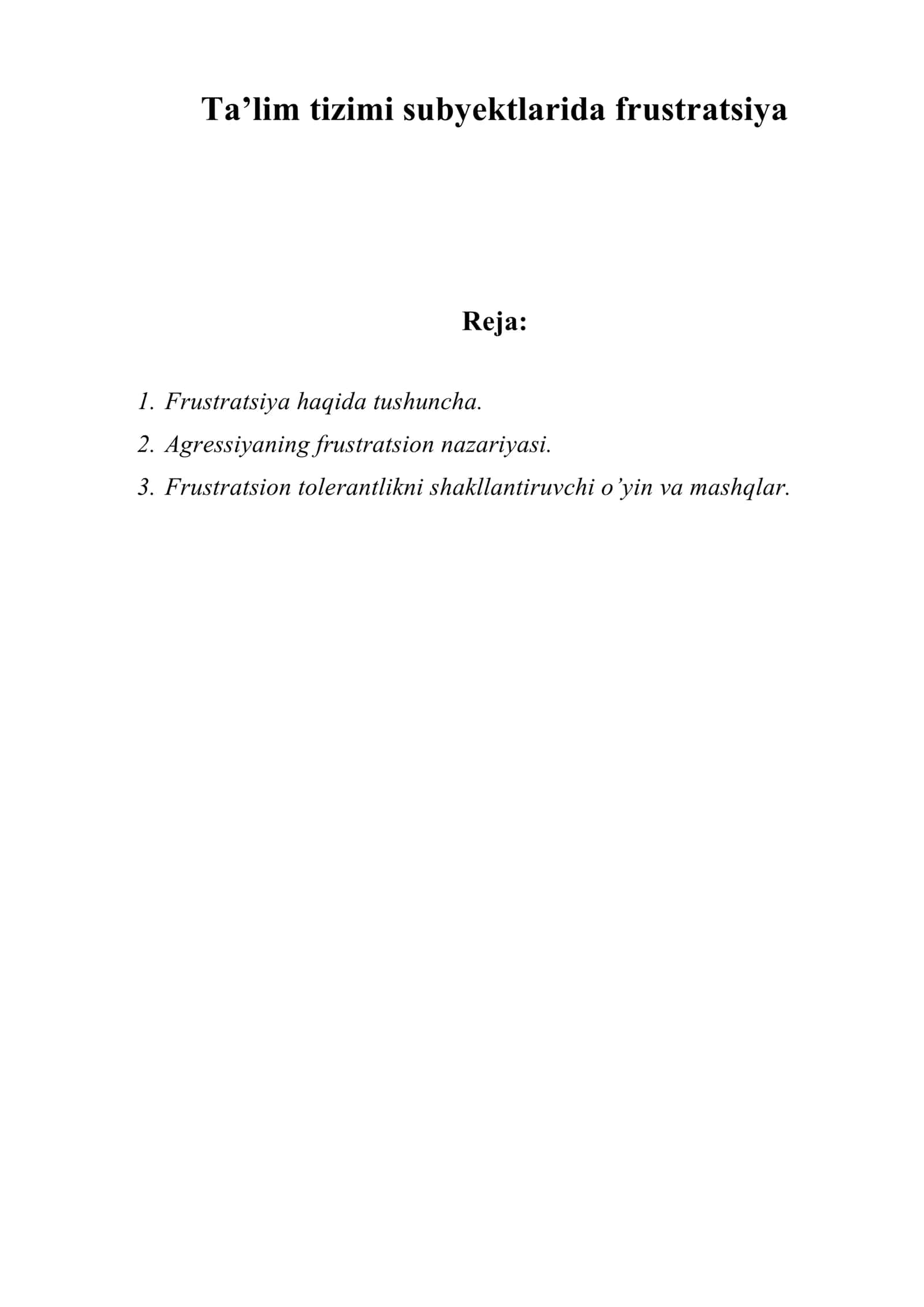 Ta’lim tizimi subyektlarida frustratsiya
