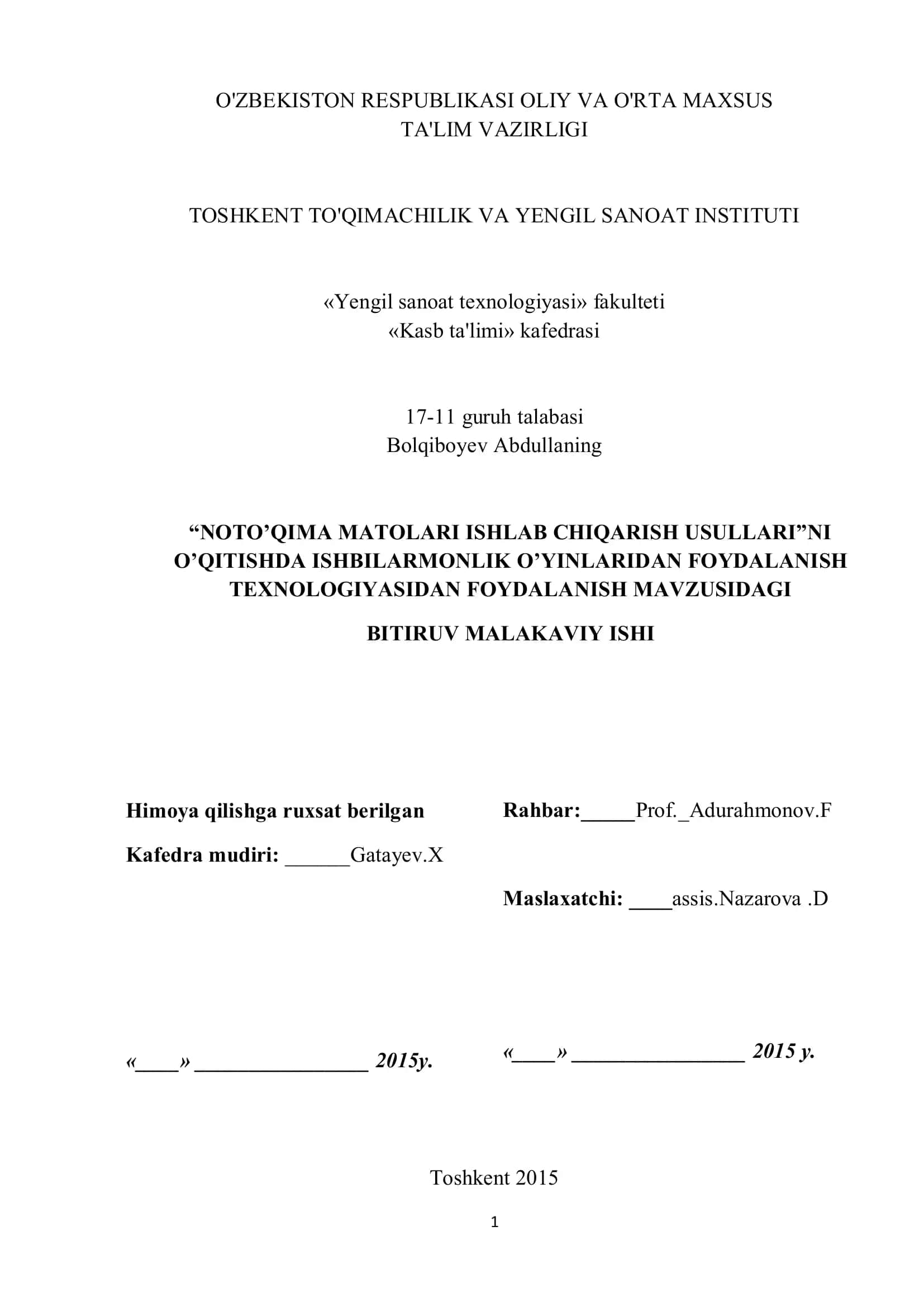 NOTO’QIMA MATOLARI ISHLAB CHIQARISH USULLARI