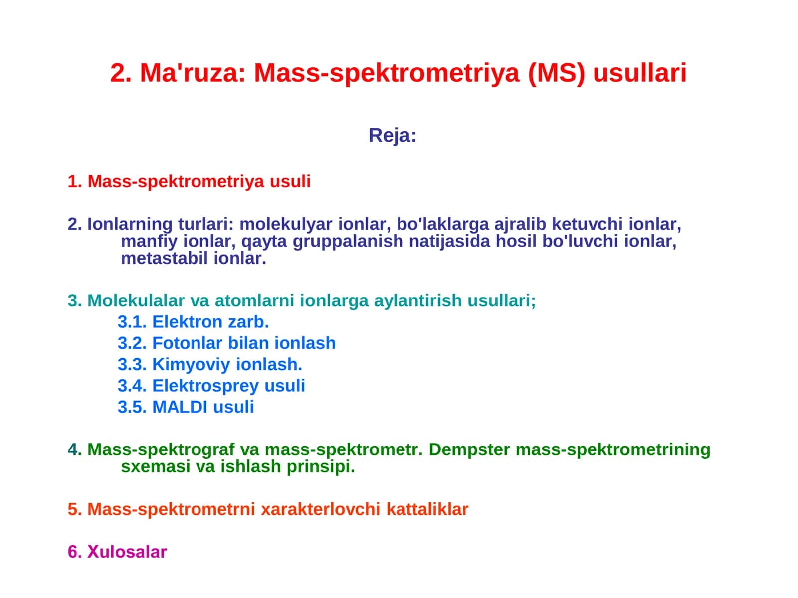 Mass-spektrometriya (MS) usullari
