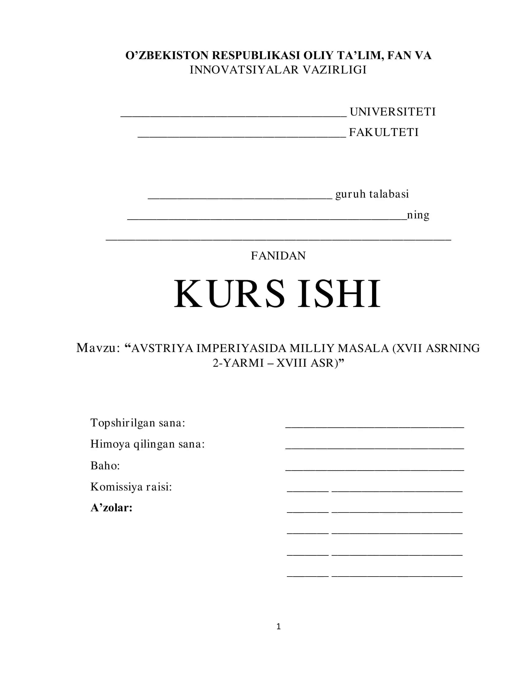 AVSTRIYA IMPERIYASIDA MILLIY MASALA (XVII ASRNING 2-YARMI – XVIII ASR)