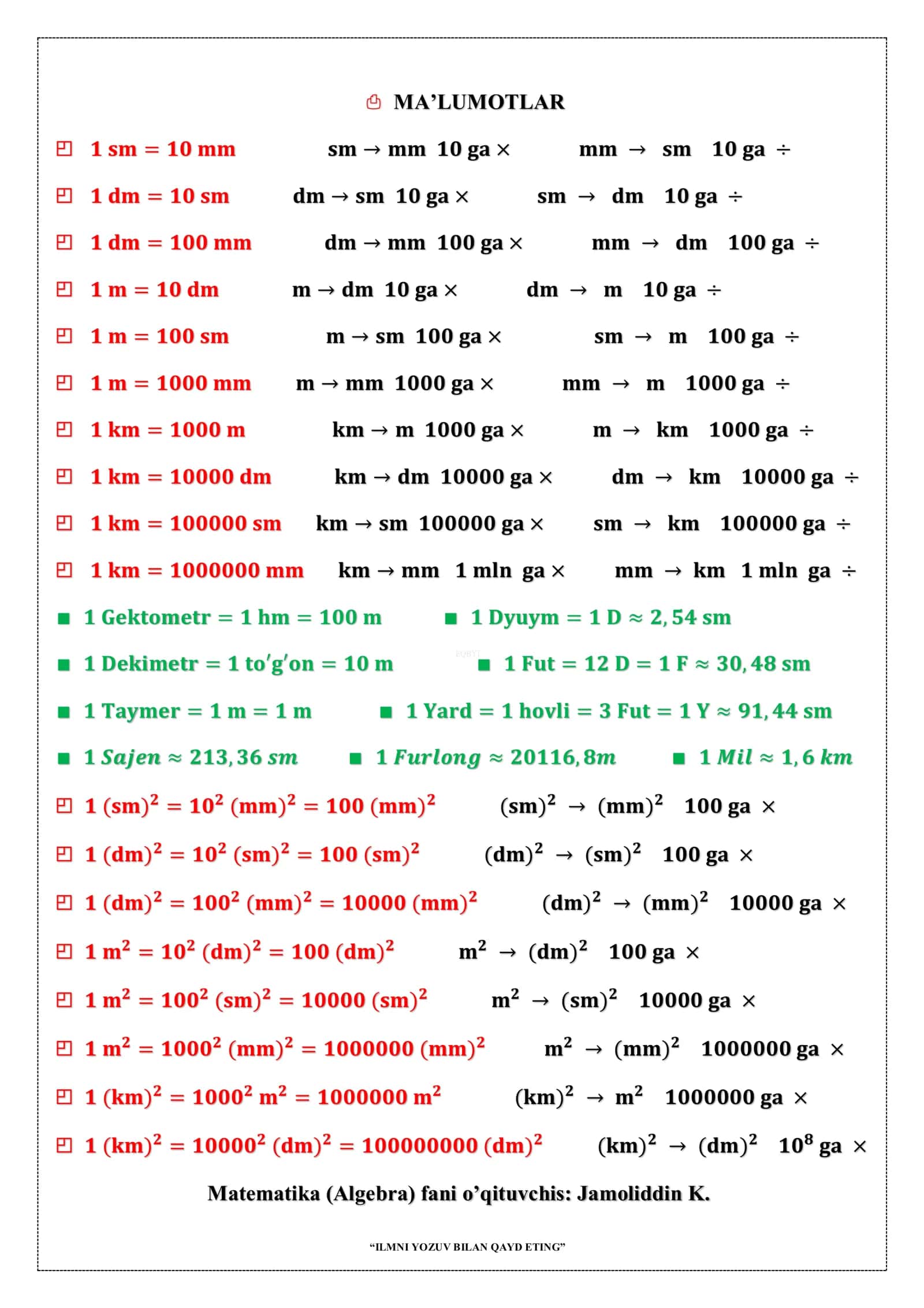 ILMNI YOZUV BILAN QAYD ETING matematika