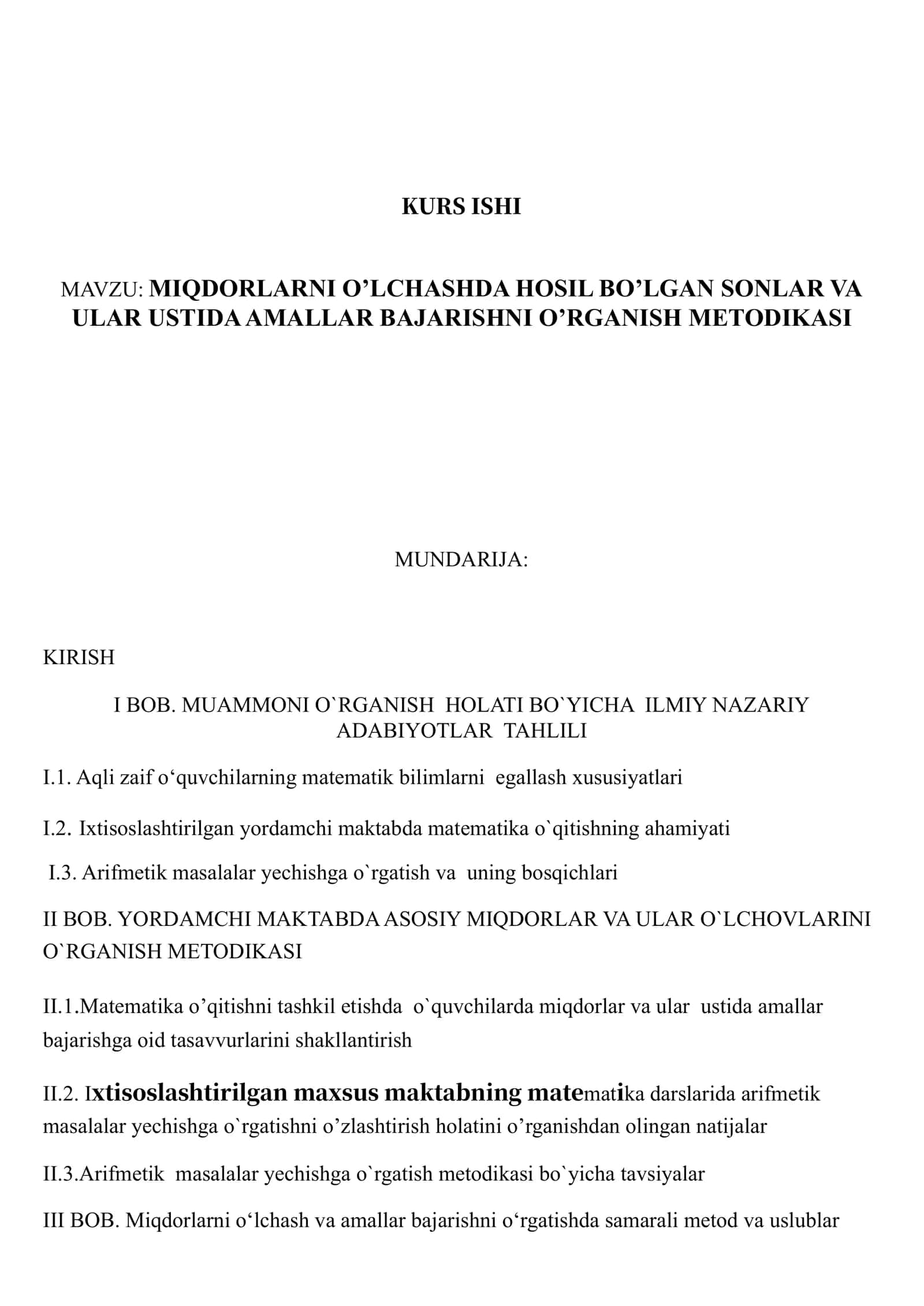 MIQDORLARNI O’LCHASHDA HOSIL BO’LGAN SONLAR VA ULAR USTIDA AMALLAR BAJARISHNI O’RGANISH METODIKASI
