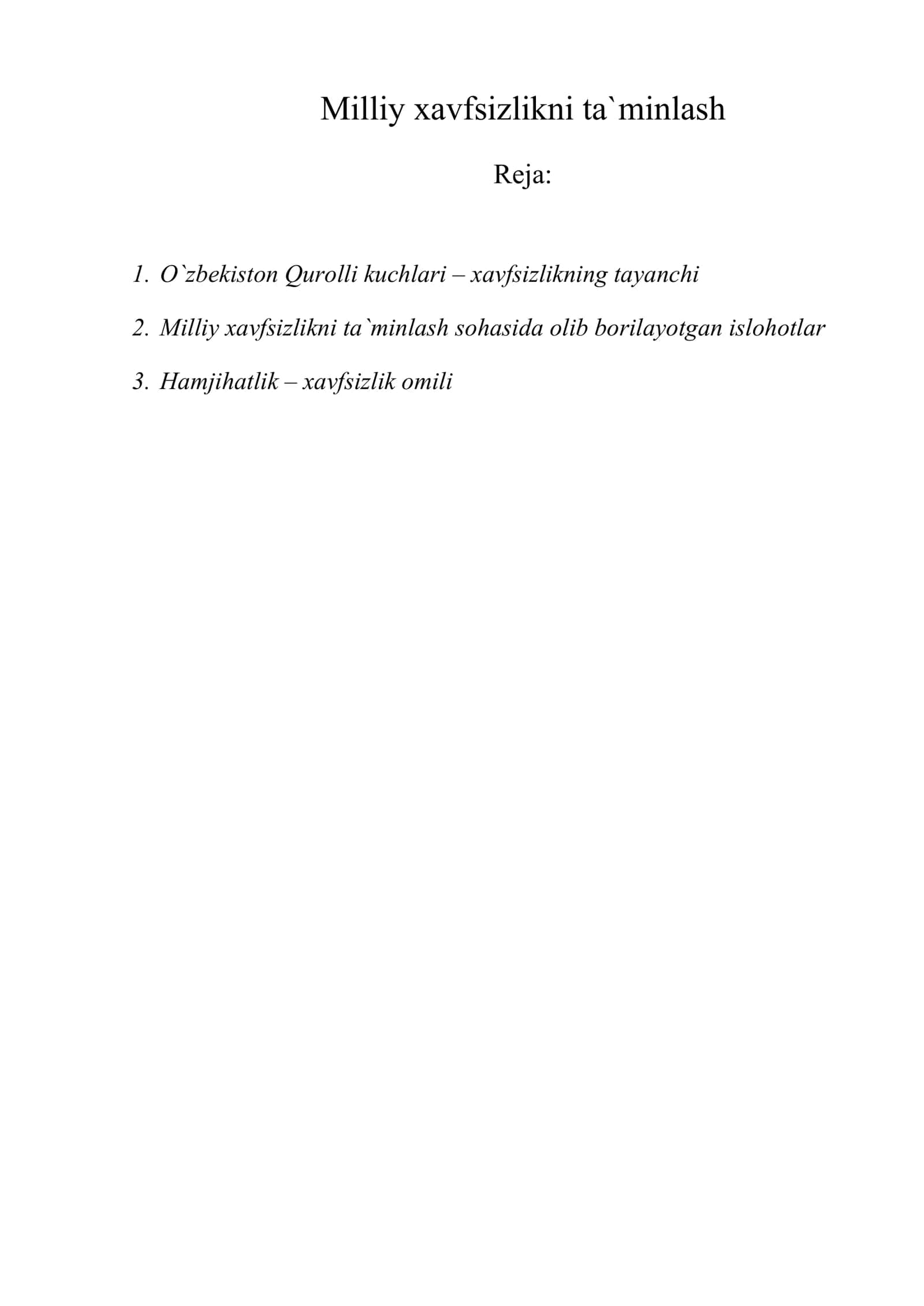 Milliy xavfsizlikni ta`minlash