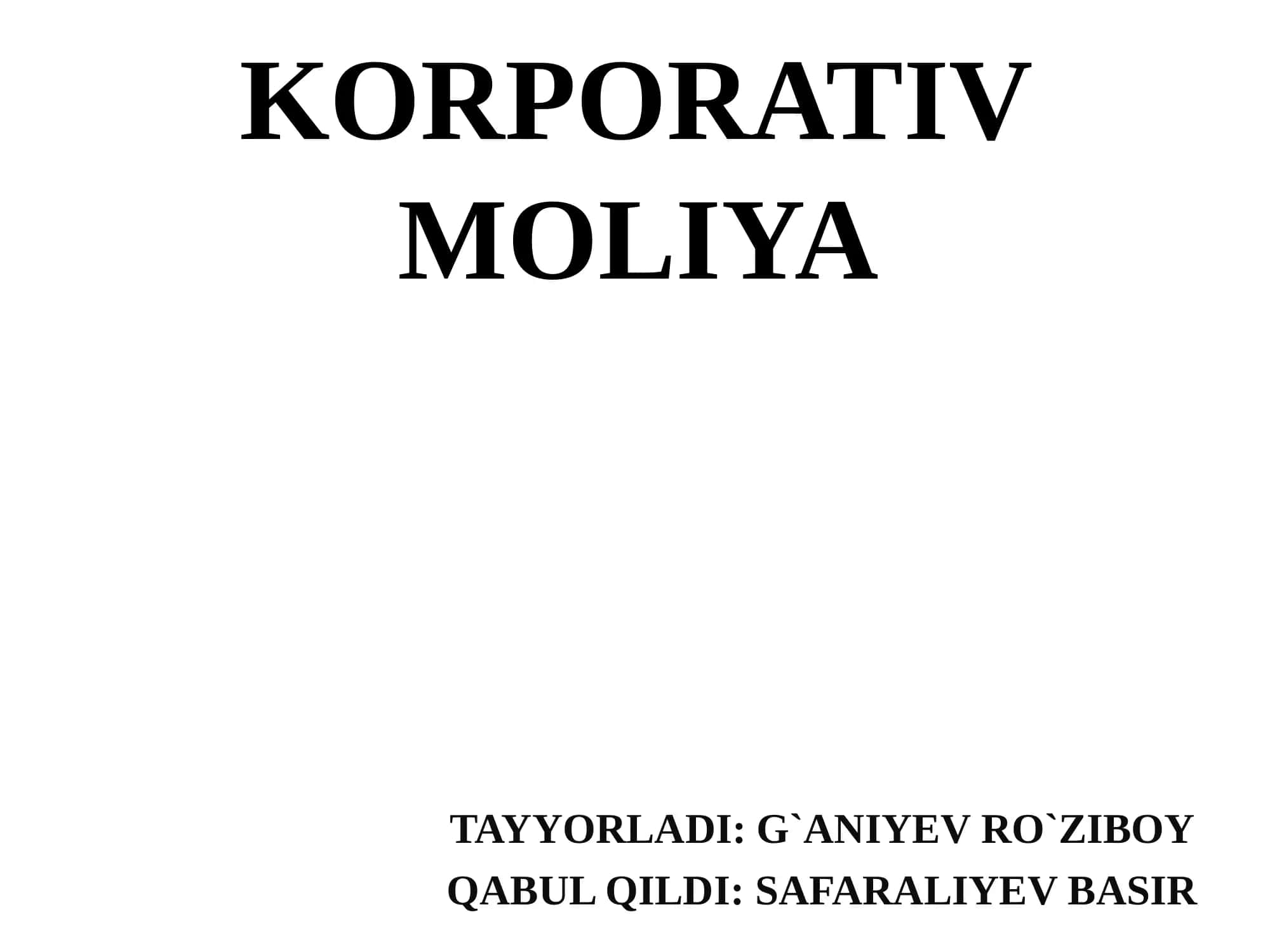 Moliya Bozorida Korporativ Moliya