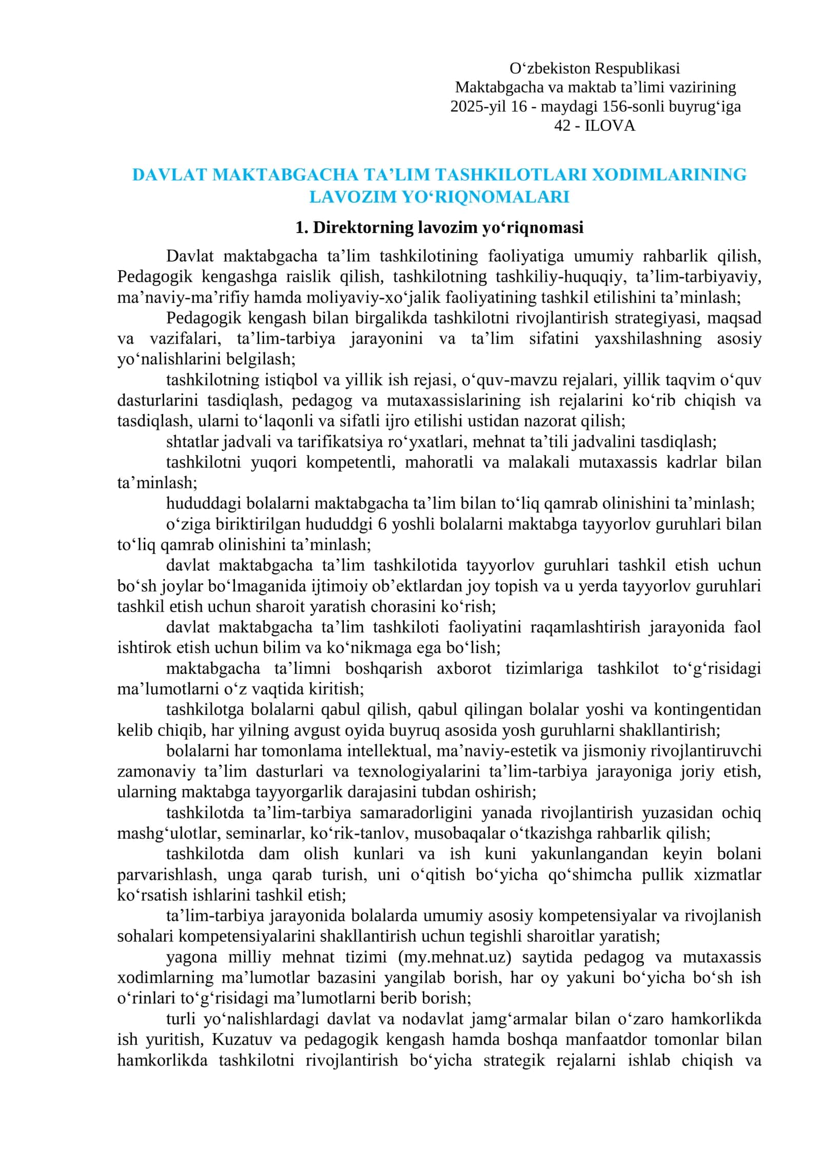 DMTT Direktor lavozim yoʻriqnomasi 2026 YIL