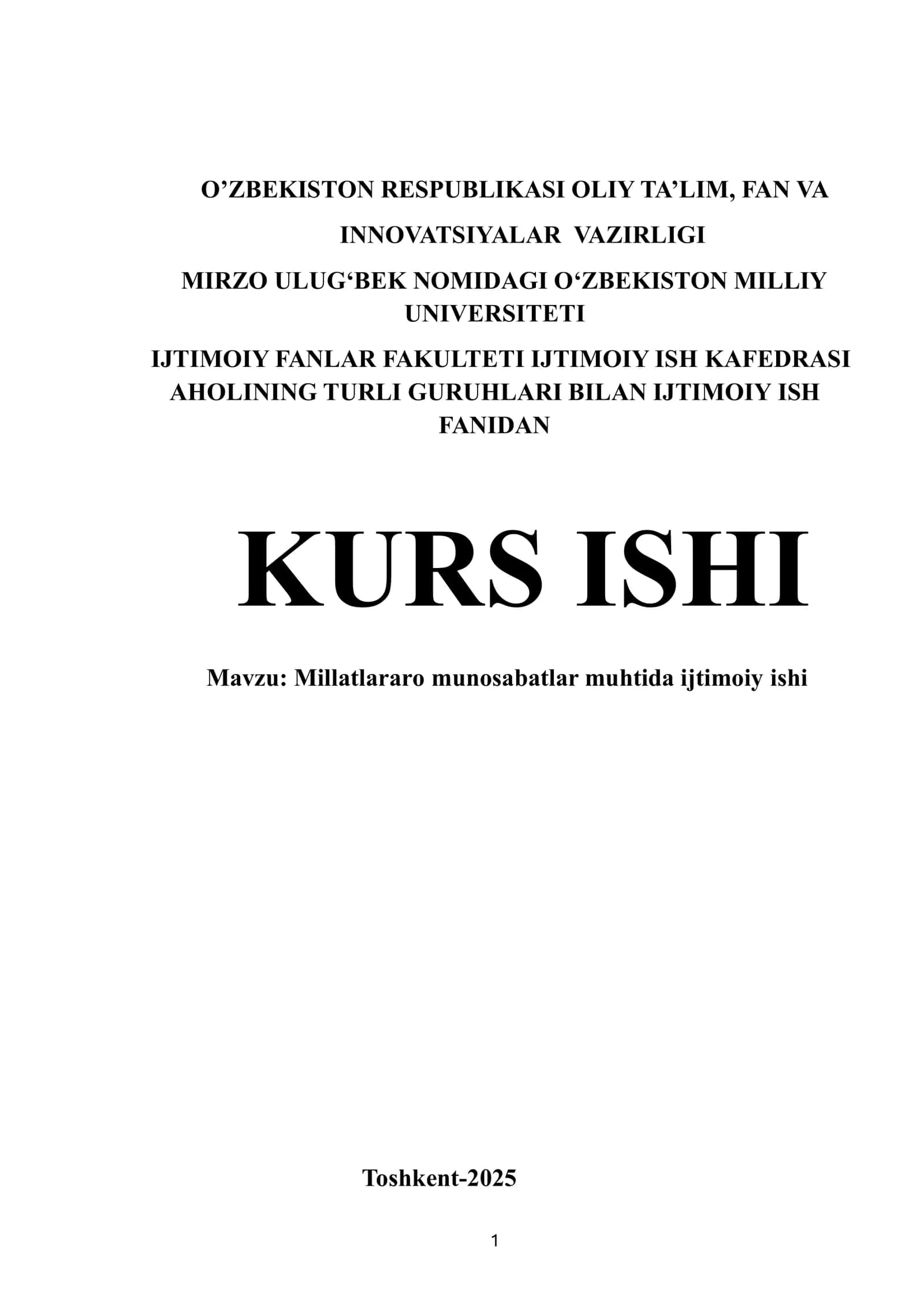 Millatlararo munosabatlar muhtida ijtimoiy ishi