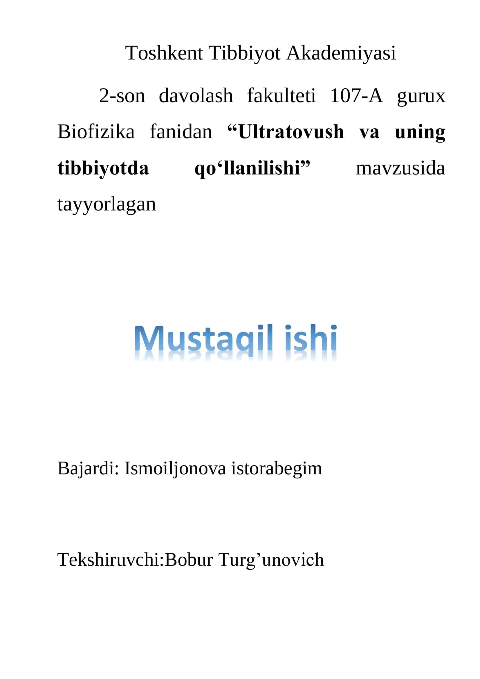 Ultratovush va uning tibbiyotda qo'llanilishi