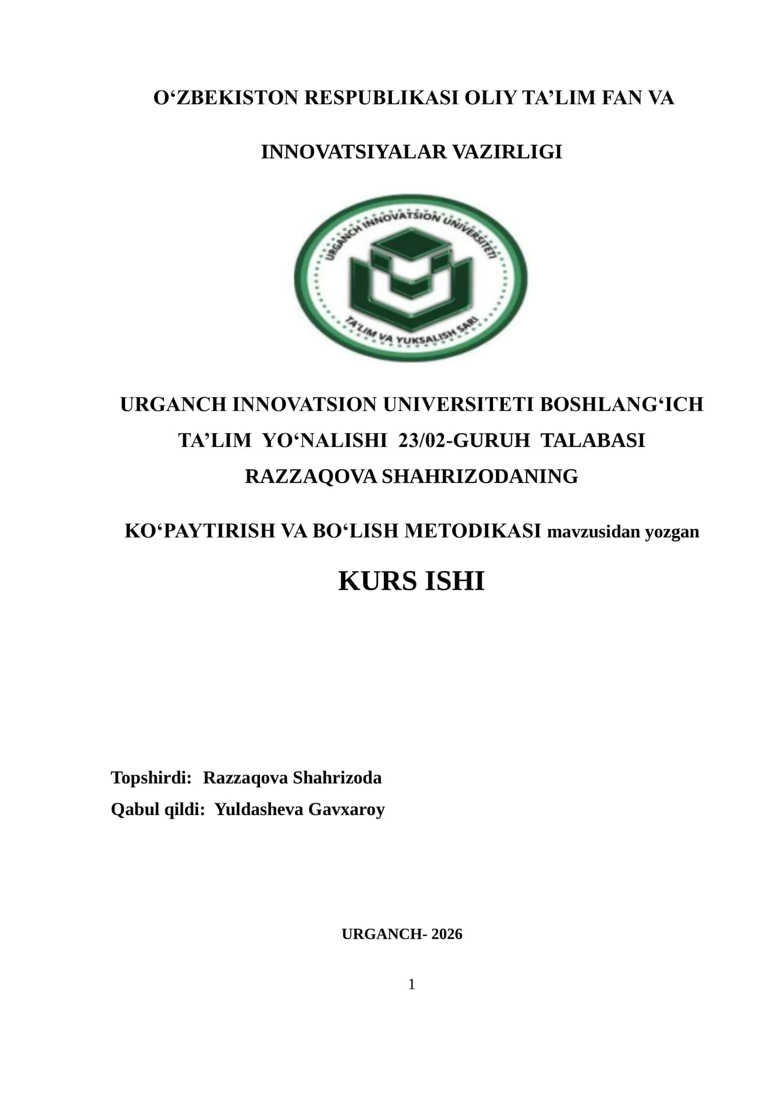 KO‘PAYTIRISH VA BO‘LISH METODIKASI