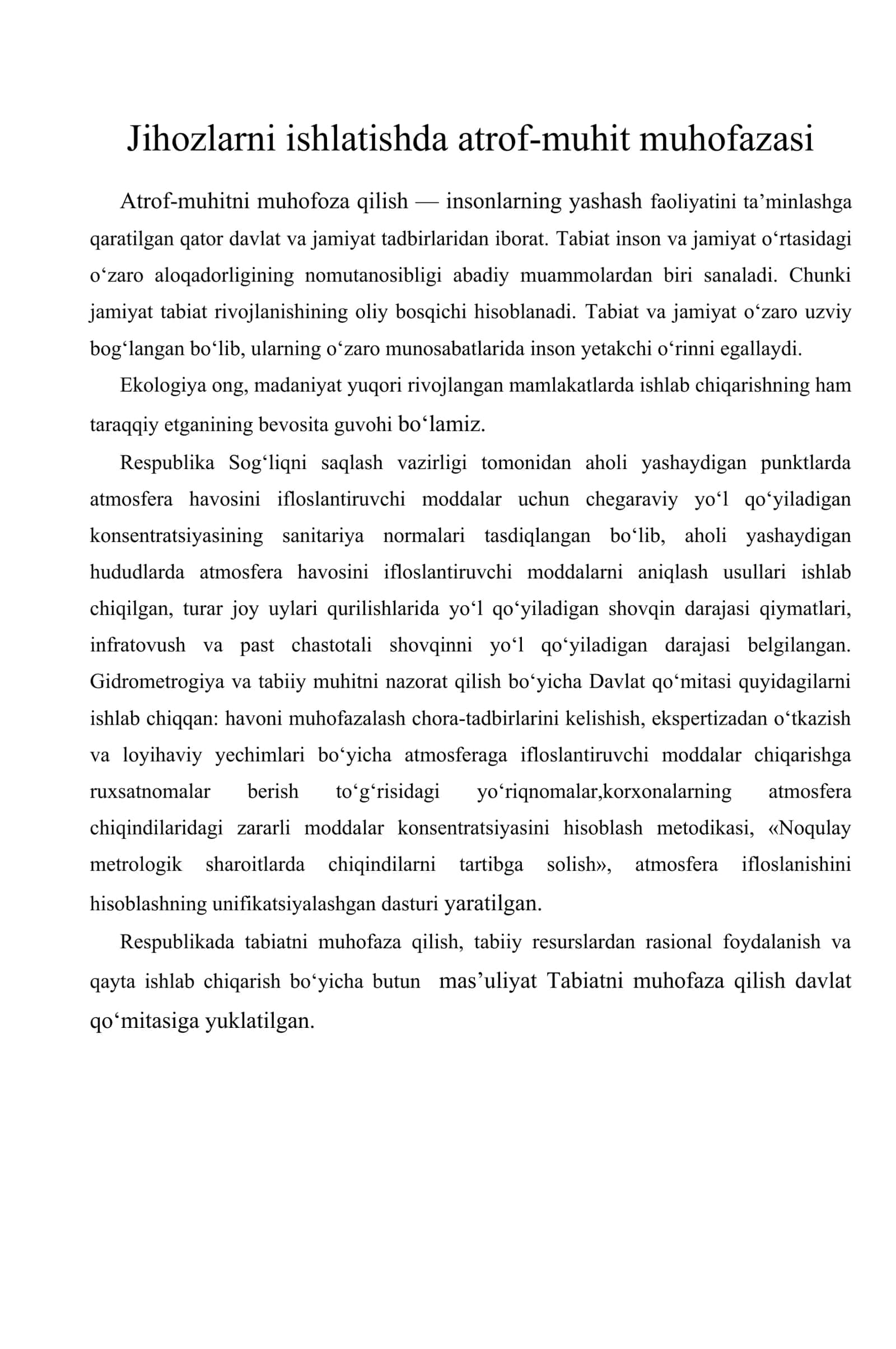 Jihozlarni ishlatishda atrof-muhit muhofazasi