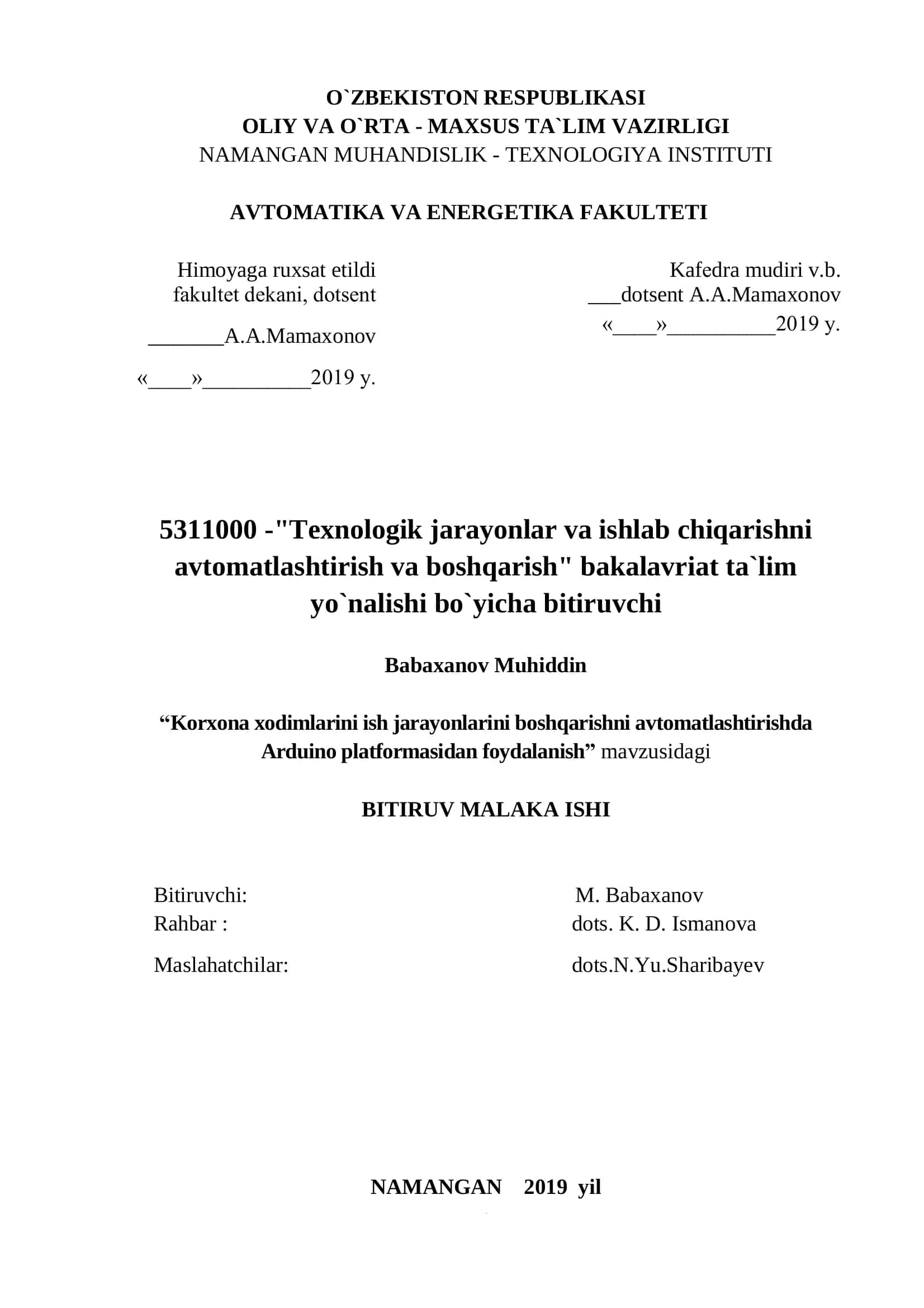 "Arduino platformasidan foydalanish"