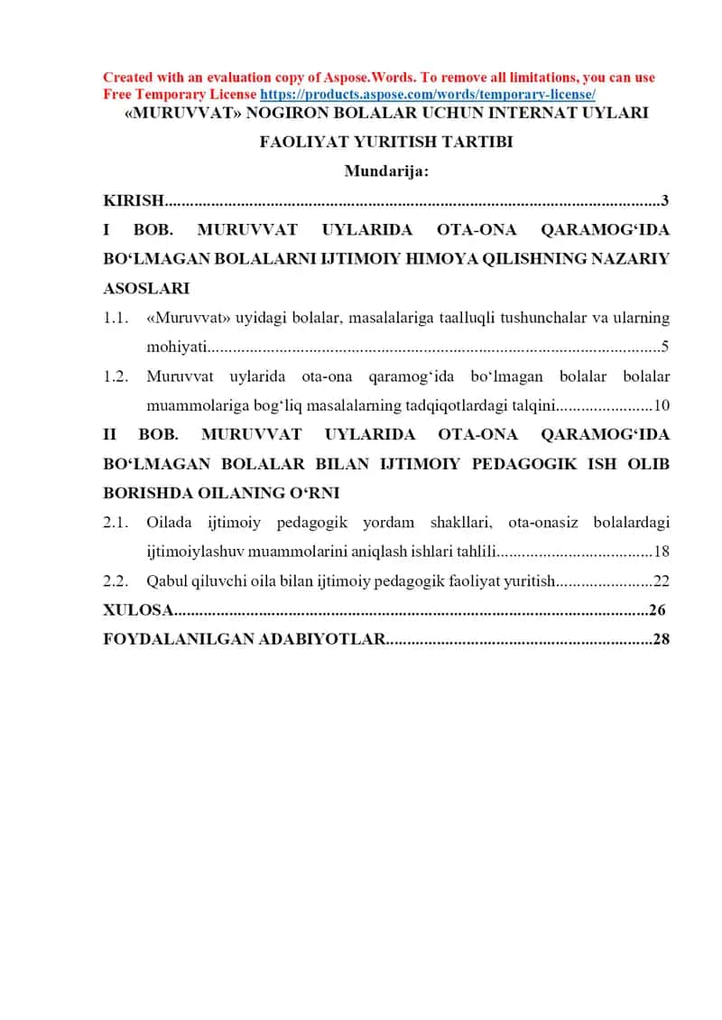 Muruvvat nogiron bolalar uchun internat uylari faoliyat yuritish tartibi