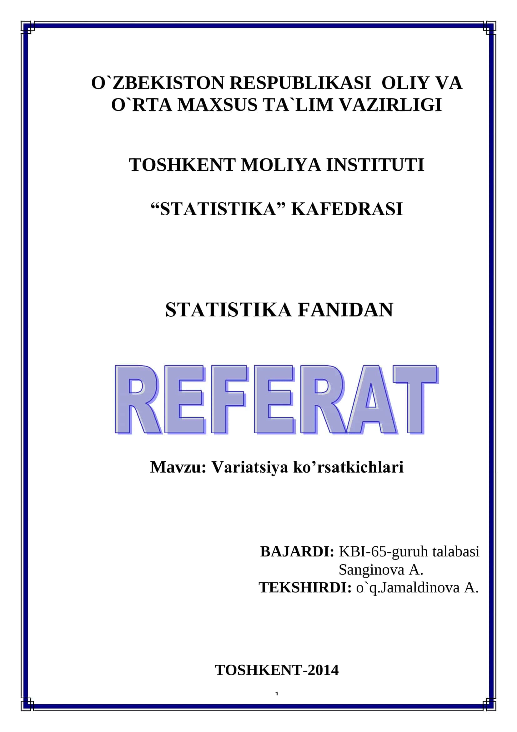 Variatsiya ko’rsatkichlari