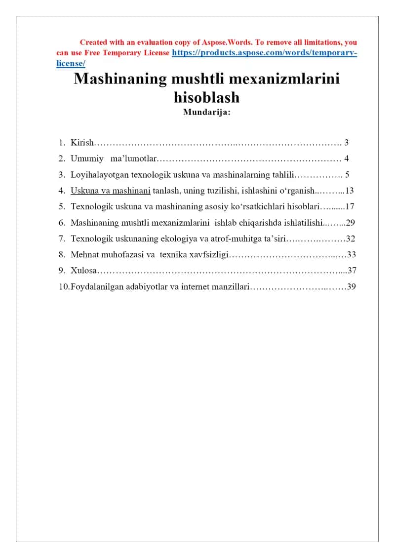 Mashinaning mushtli mexanizmlarini hisoblash
