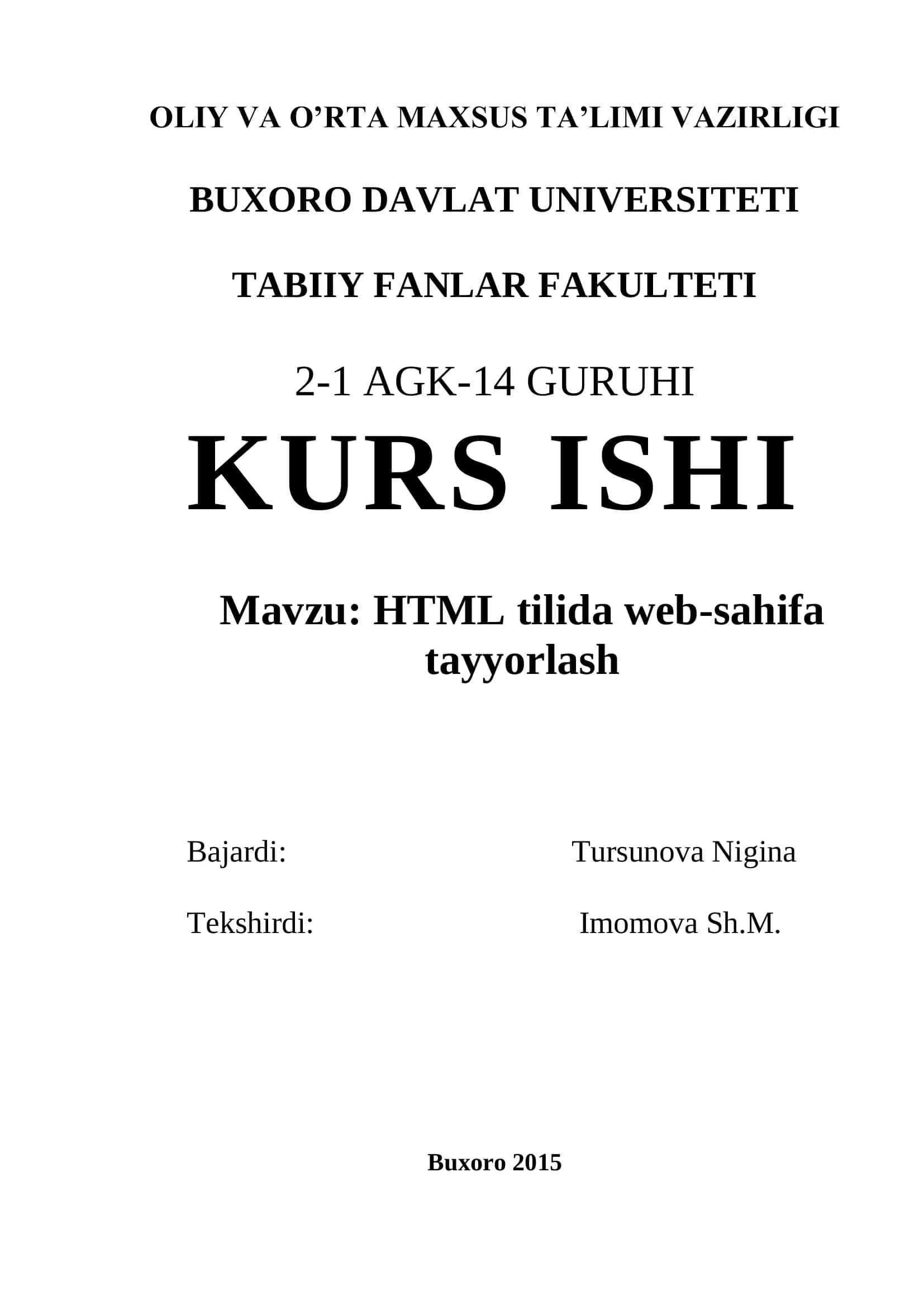 HTML tilida web-sahifa tayyorlash
