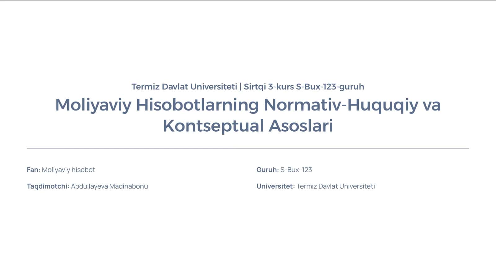 Moliyaviy Hisobotlarning Normativ-Huquqiy va Kontseptual Asoslari