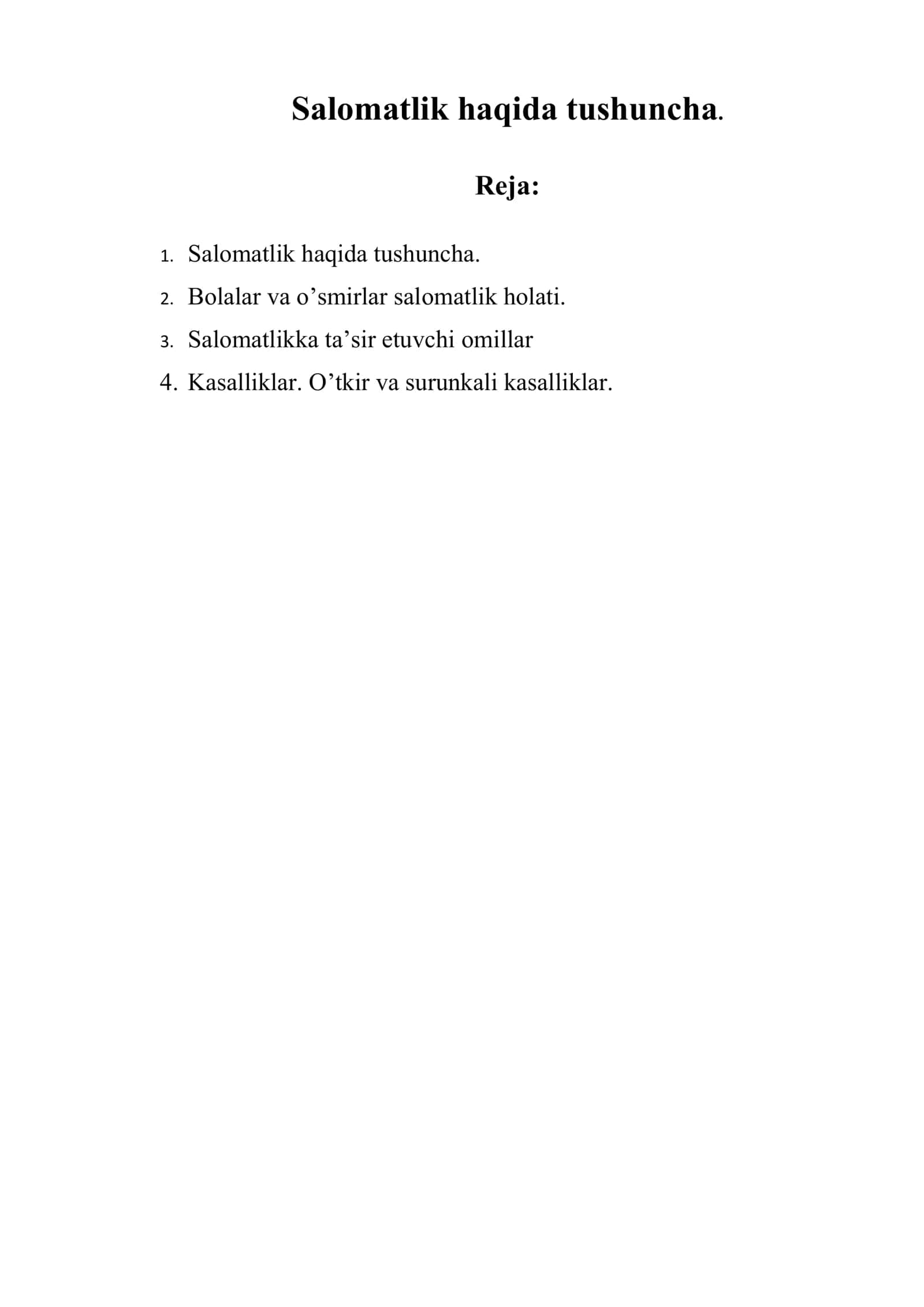Salomatlik haqida tushuncha